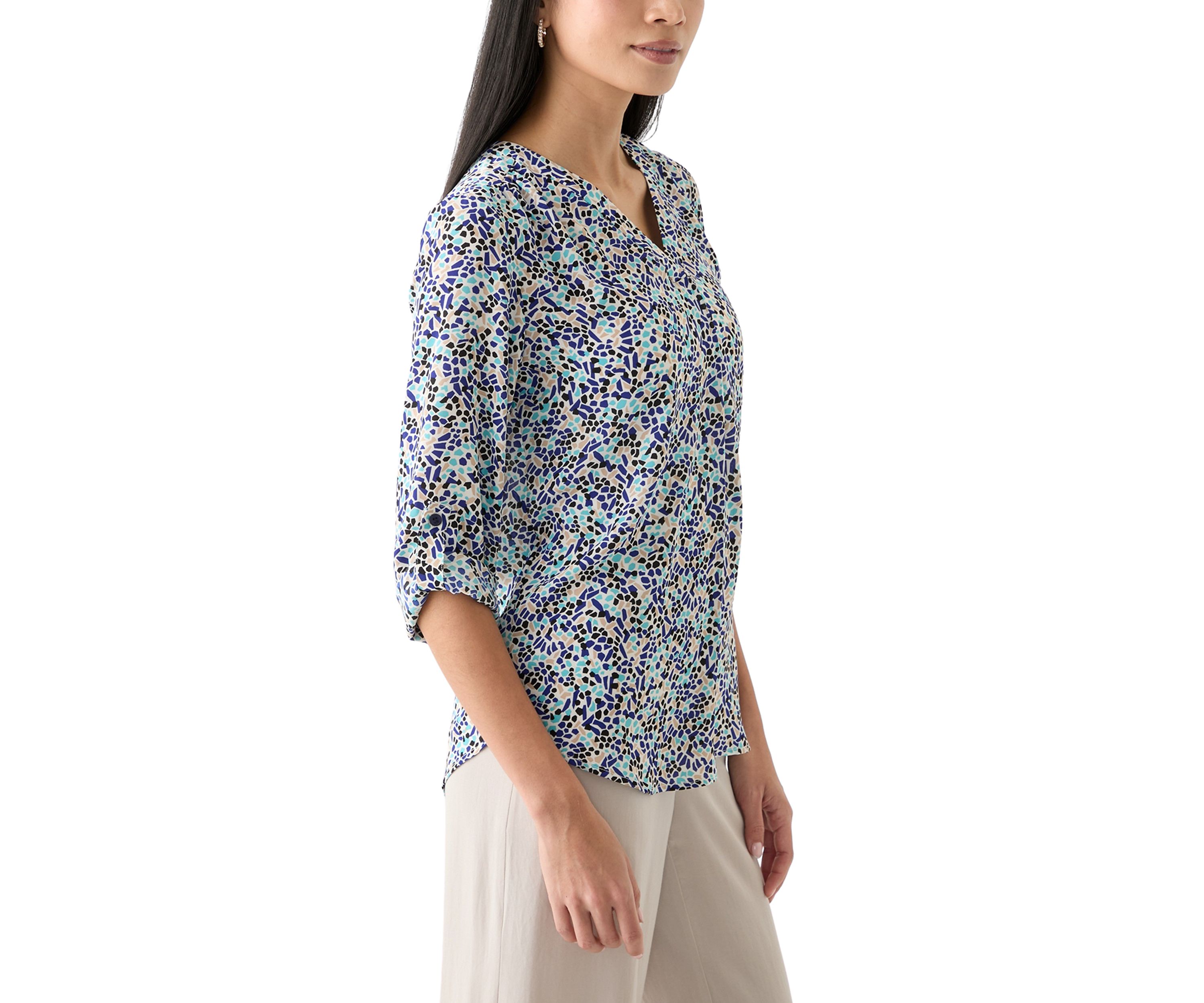 Petite Printed Roll Tab Sleeve Top