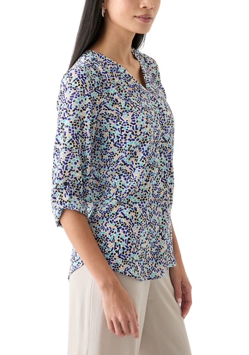 Petite Printed Roll Tab Sleeve Top