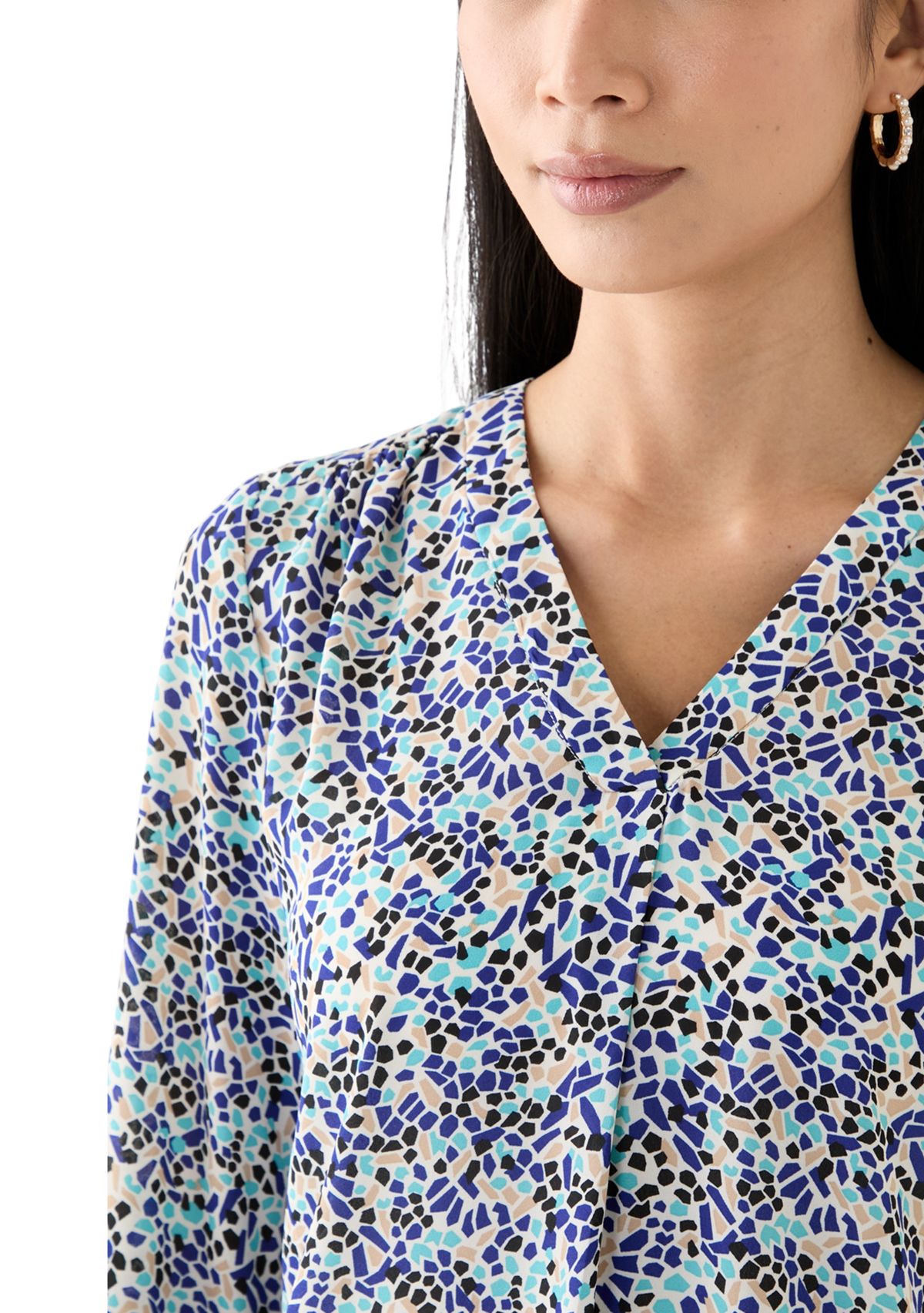 Petite Printed Roll Tab Sleeve Top