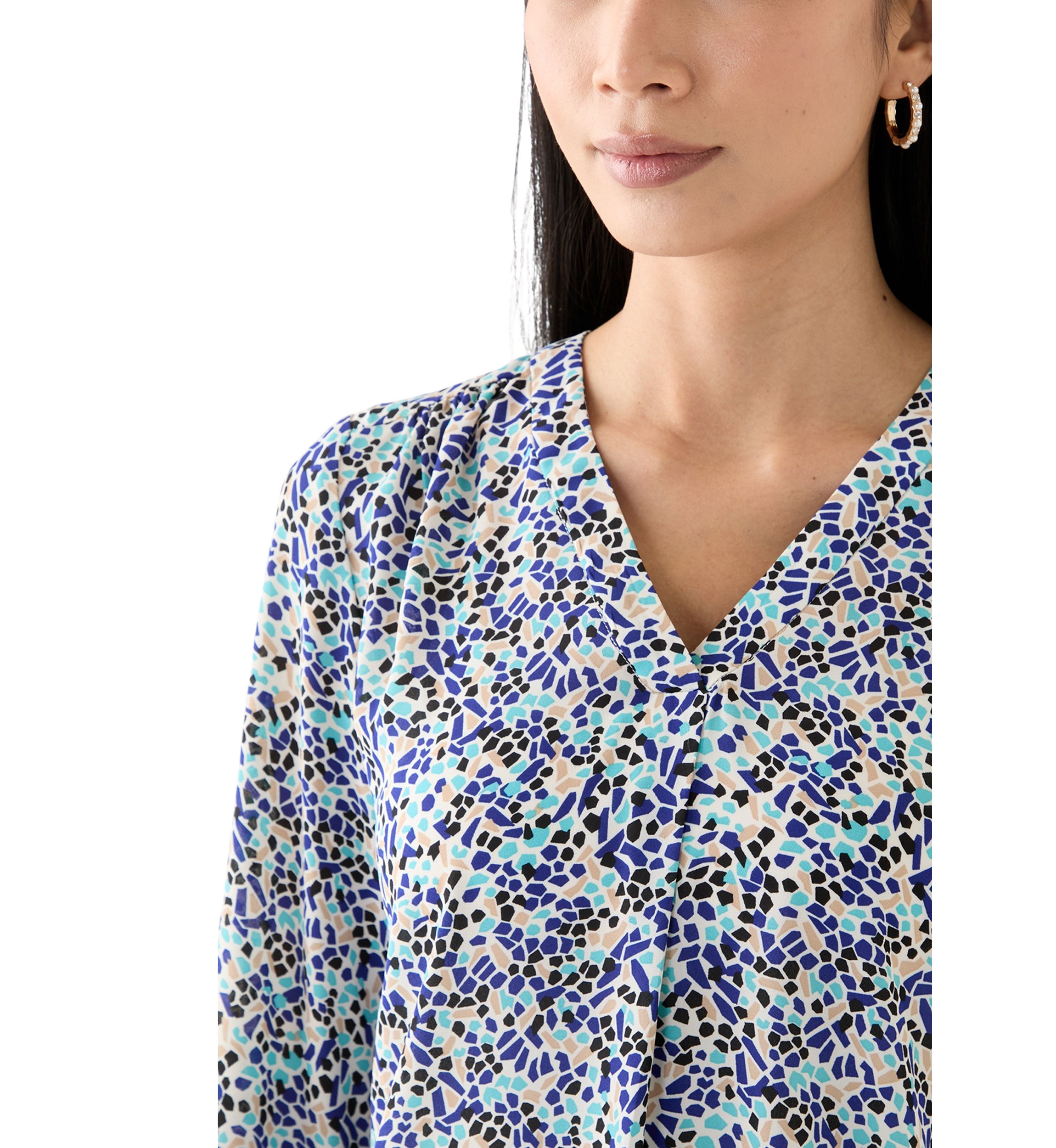 Petite Printed Roll Tab Sleeve Top