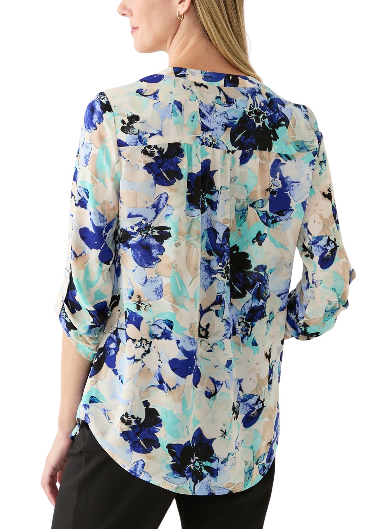 Womens Long Sleeve V-Neck Printed Tunic Top