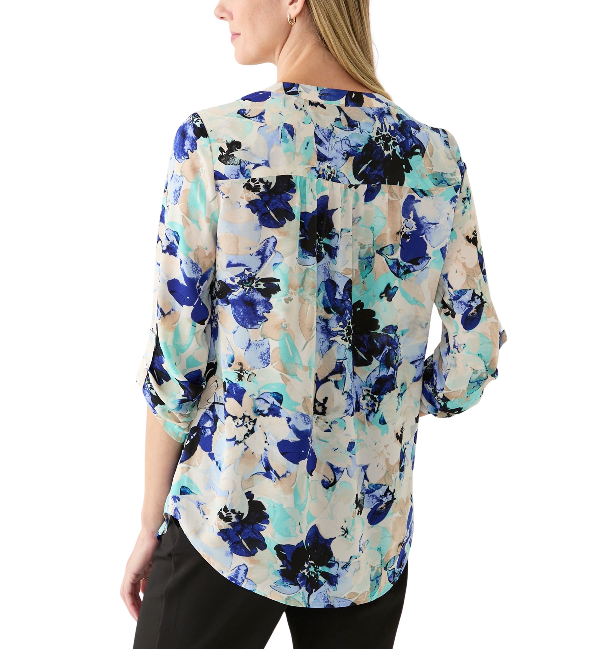 Womens Long Sleeve V-Neck Printed Tunic Top