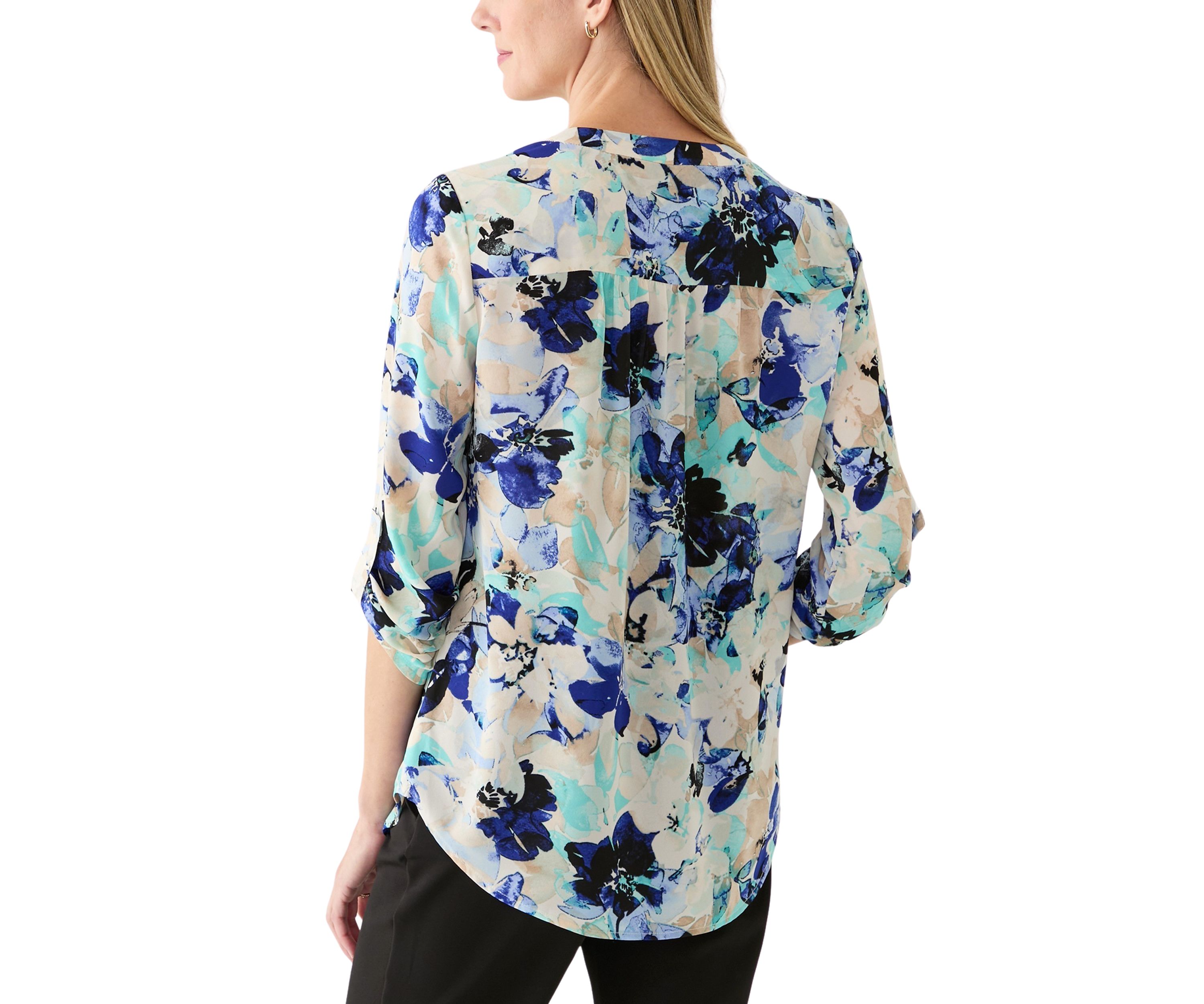 Womens Long Sleeve V-Neck Printed Tunic Top