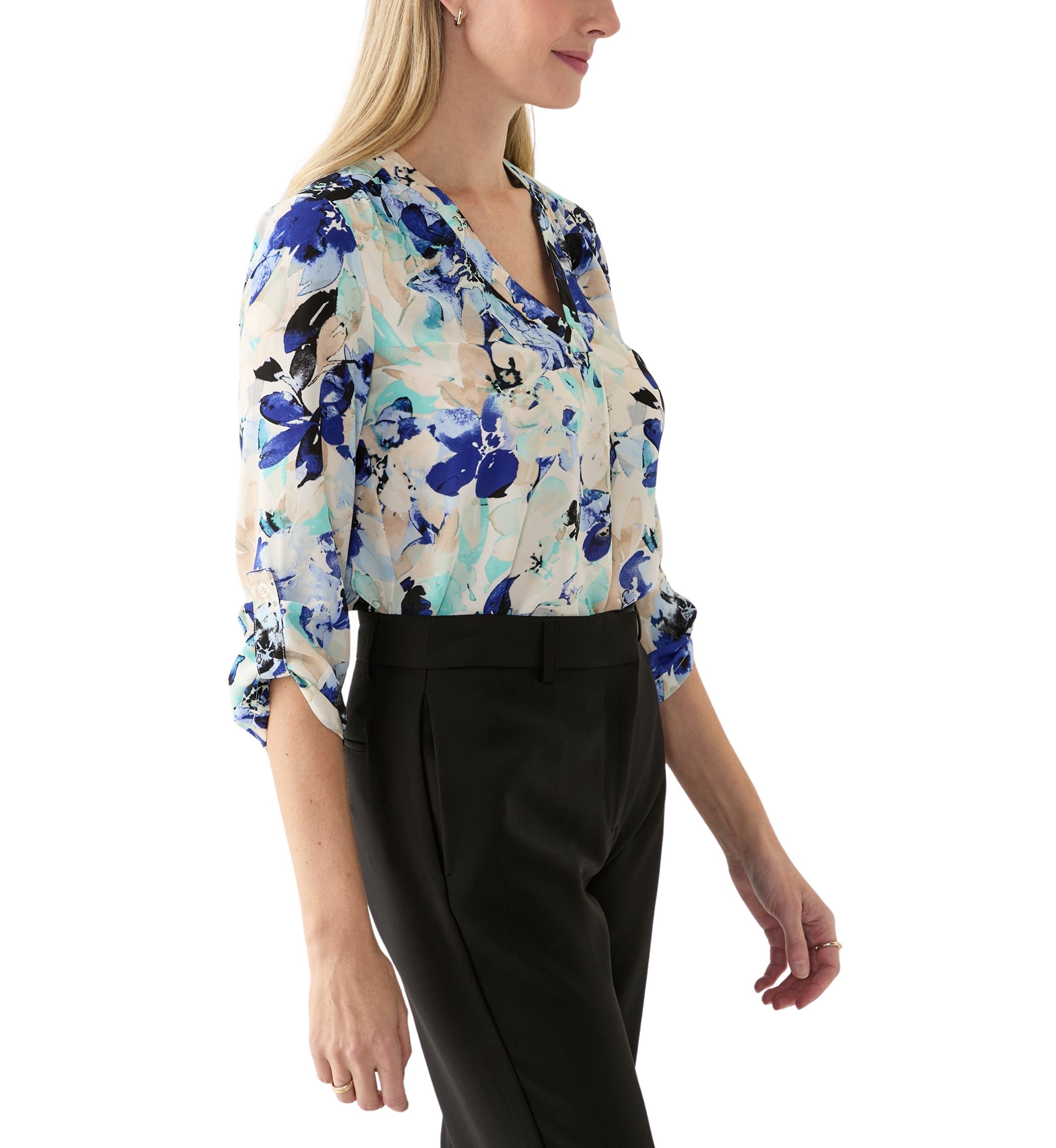 Womens Long Sleeve V-Neck Printed Tunic Top