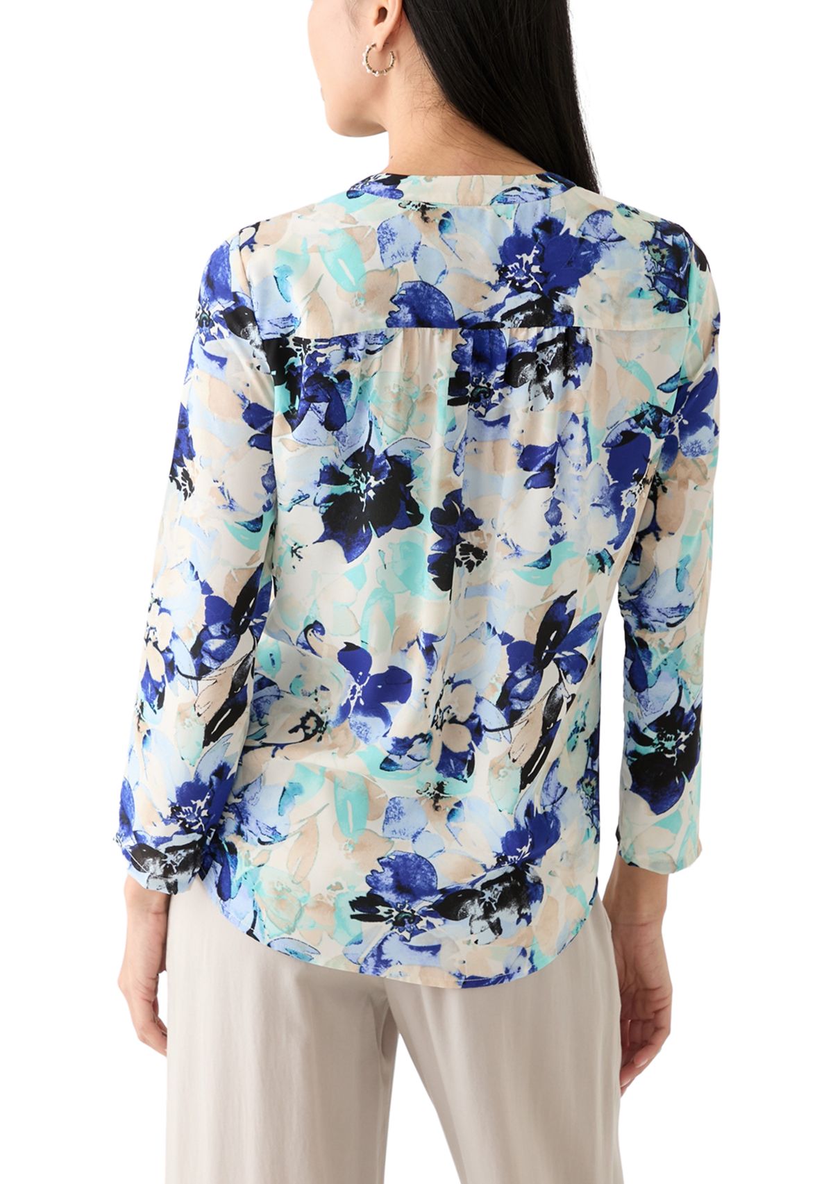 Petite Printed Roll Tab Sleeve Top