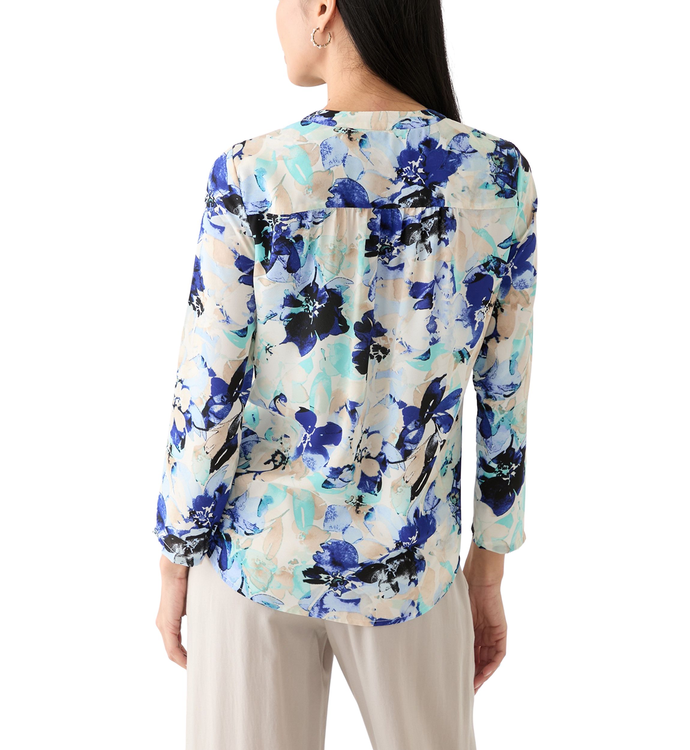 Petite Printed Roll Tab Sleeve Top