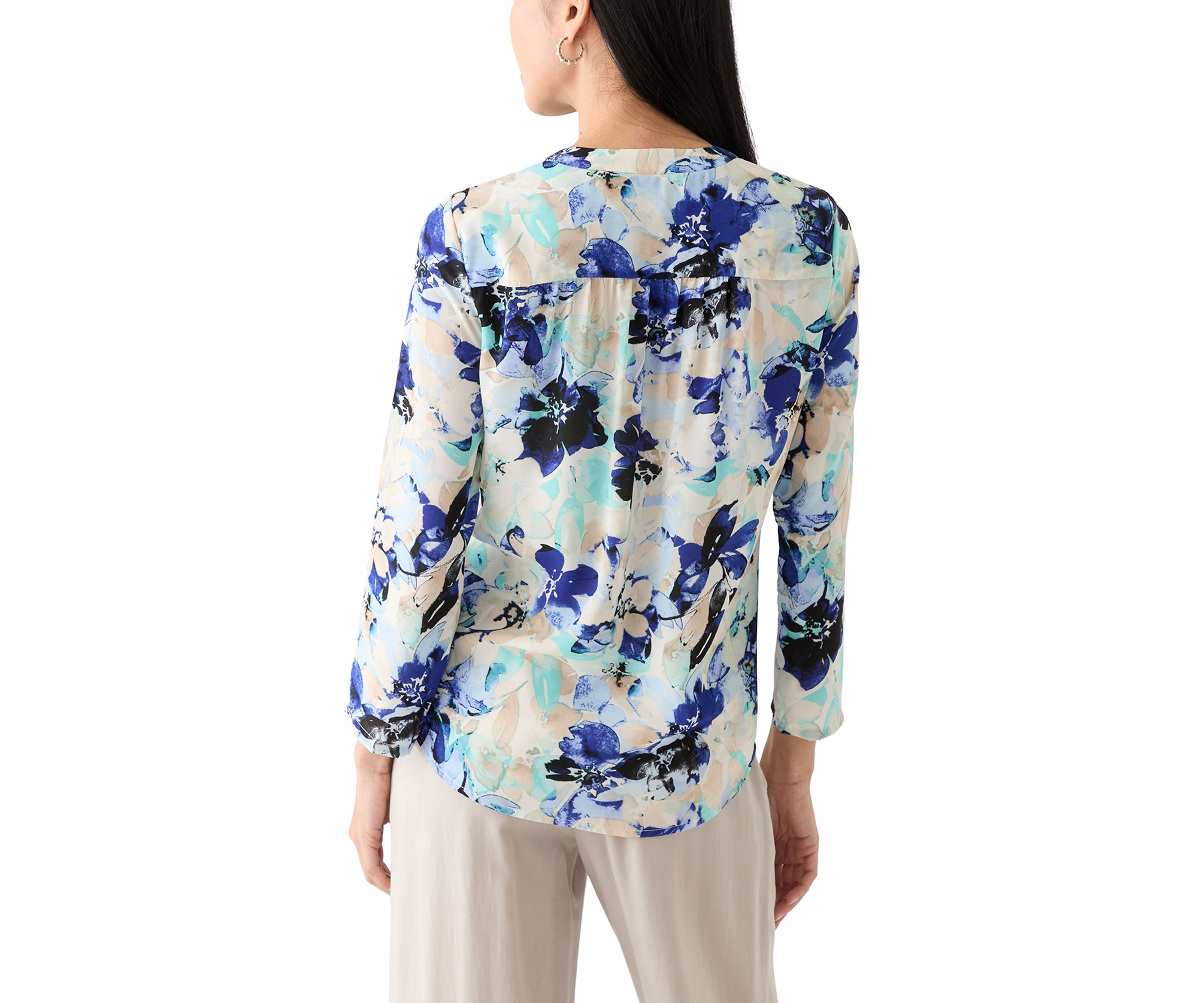 Petite Printed Roll Tab Sleeve Top