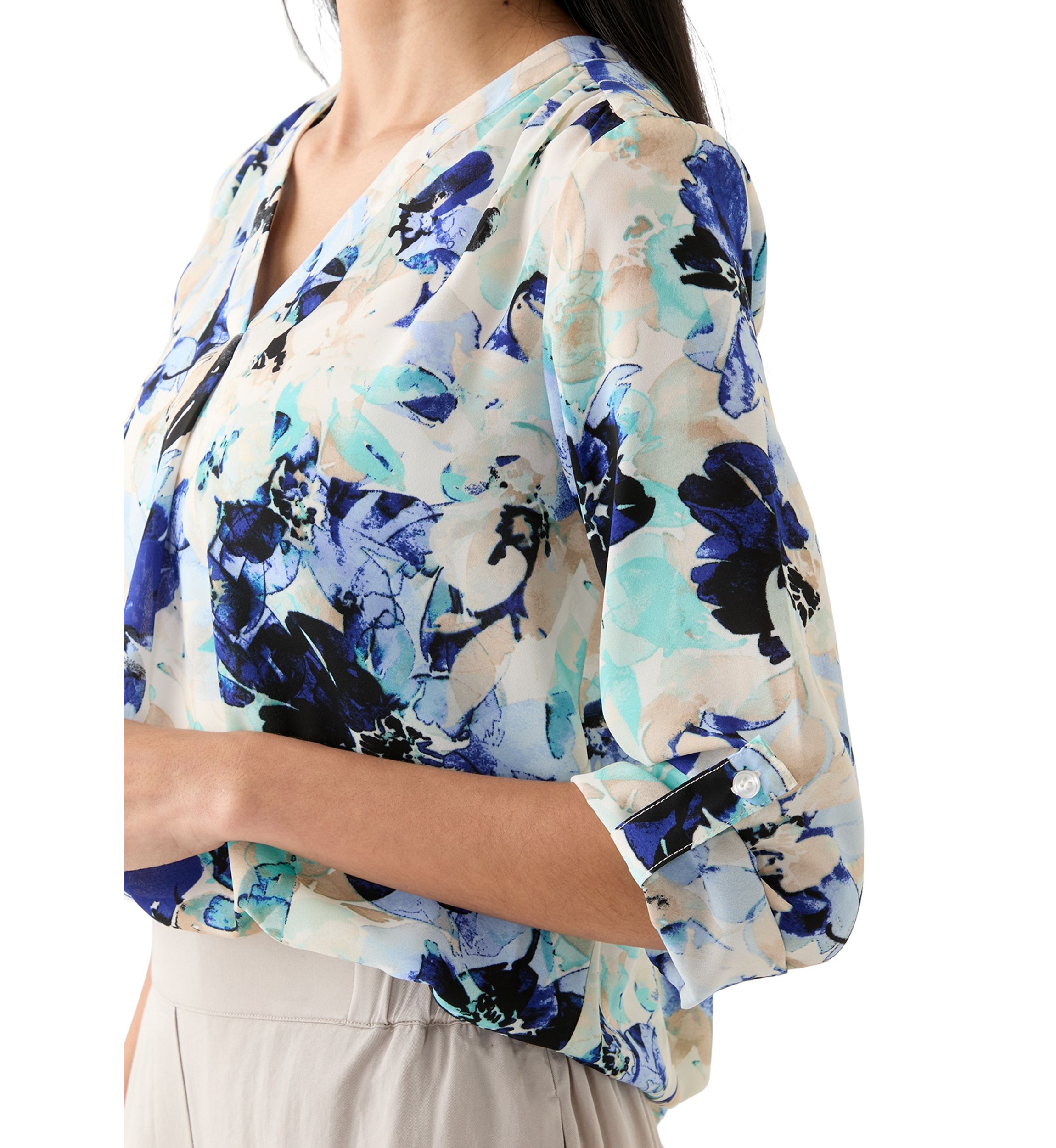 Petite Printed Roll Tab Sleeve Top