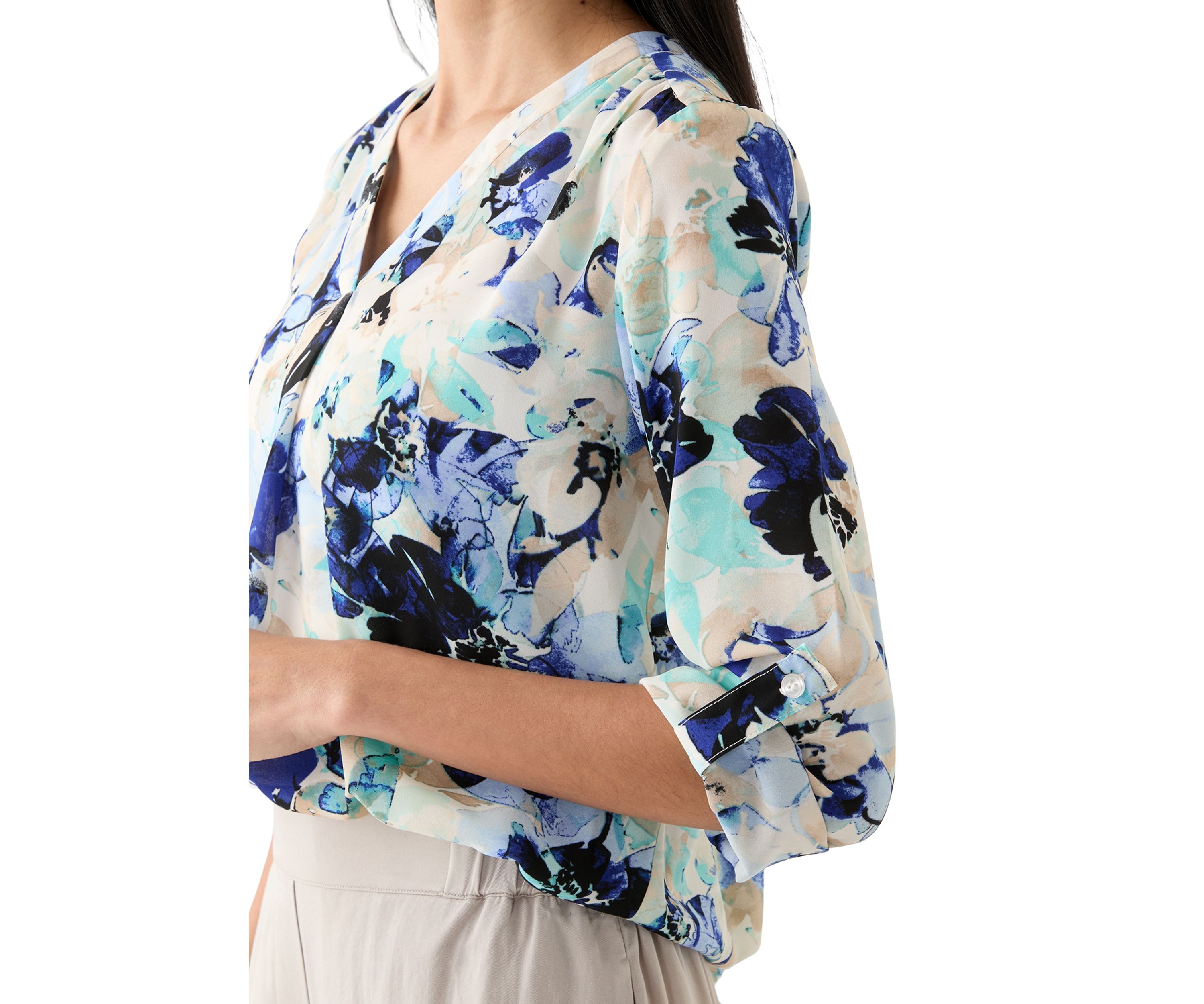 Petite Printed Roll Tab Sleeve Top