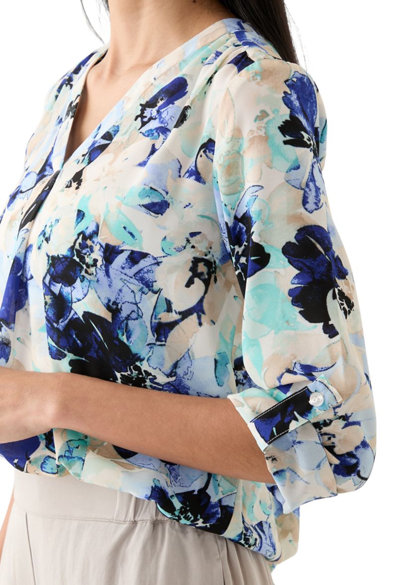 Petite Printed Roll Tab Sleeve Top