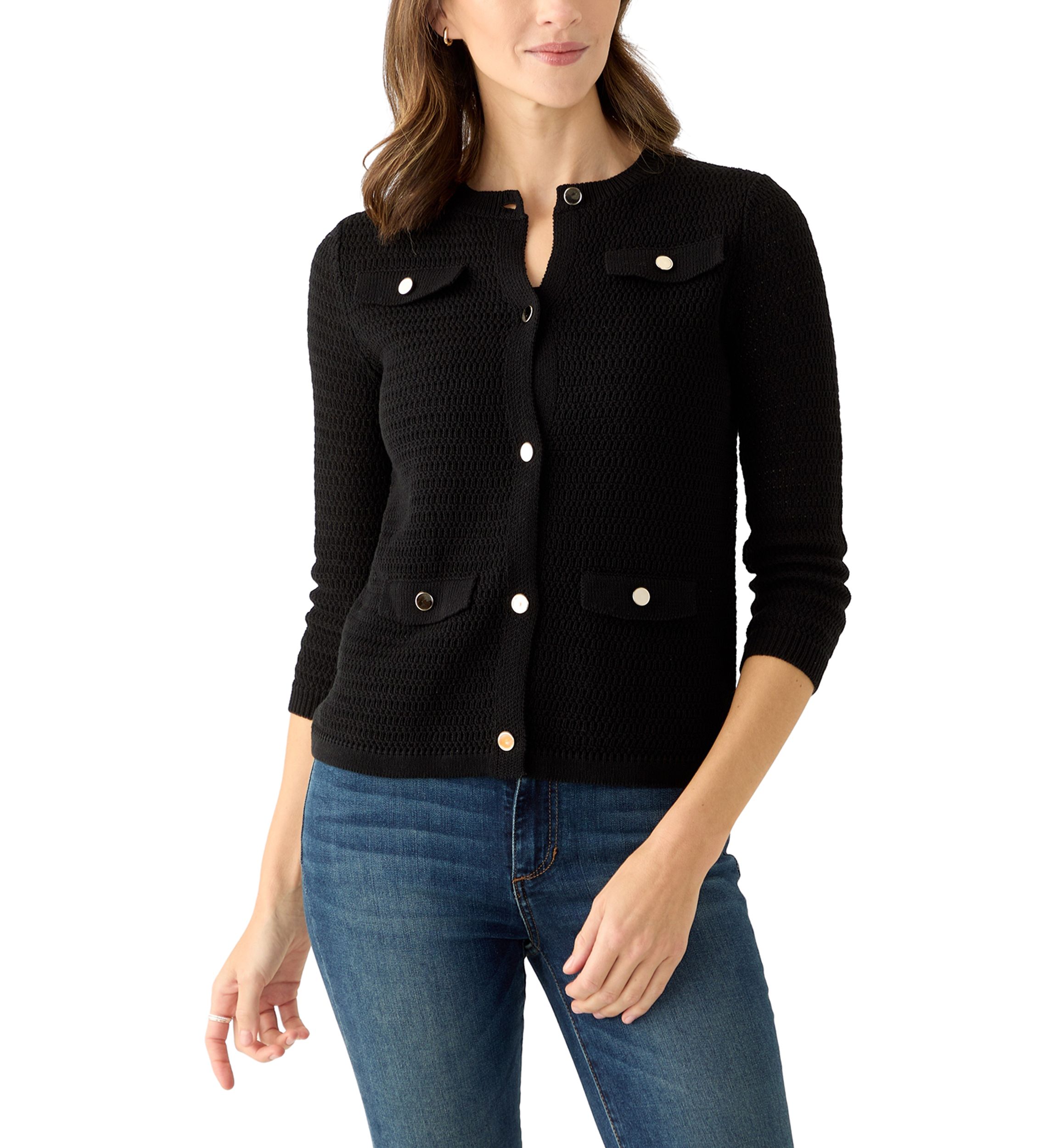 Womens 3/4 Sleeve Stitched Cardigan