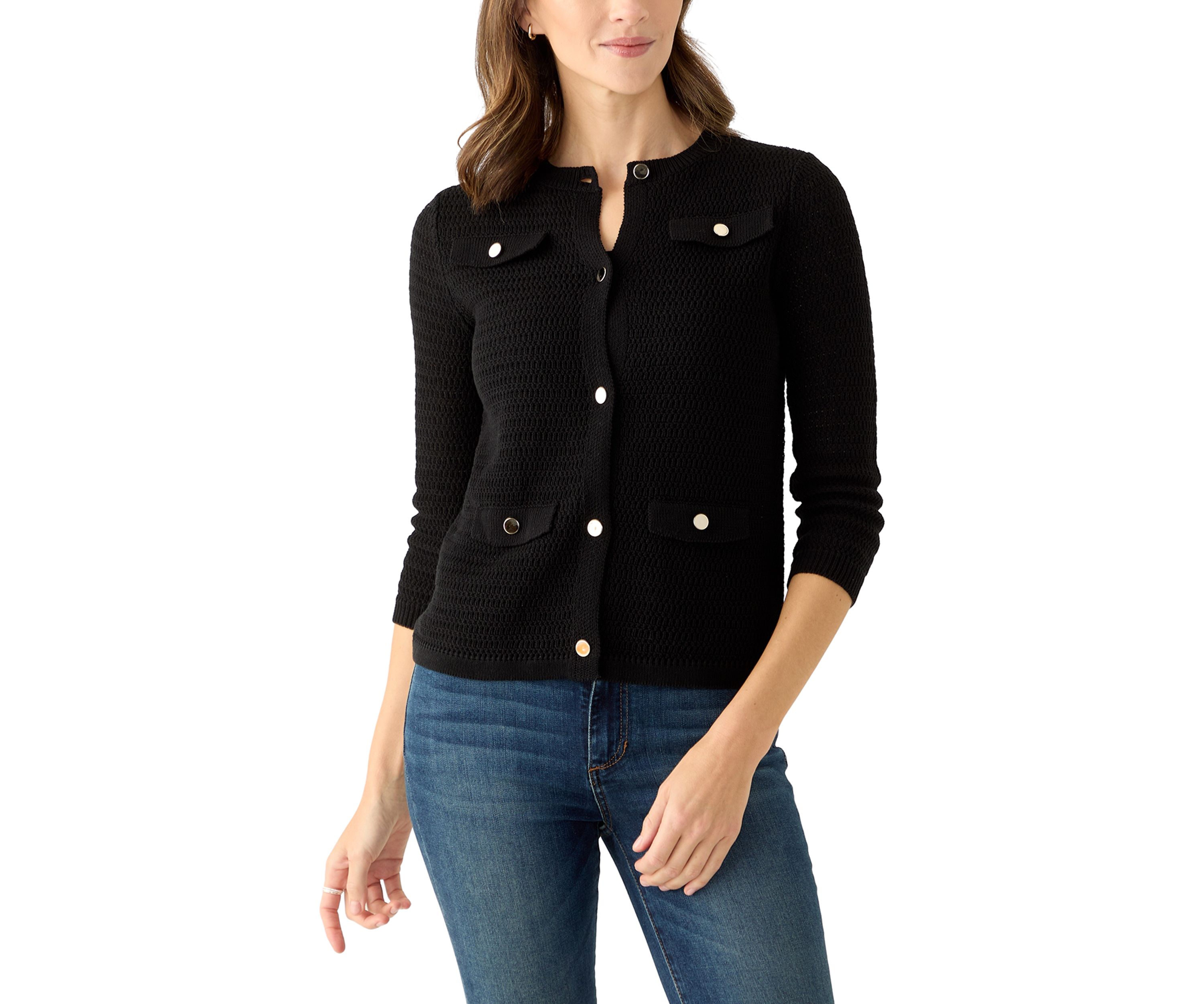 Womens 3/4 Sleeve Stitched Cardigan