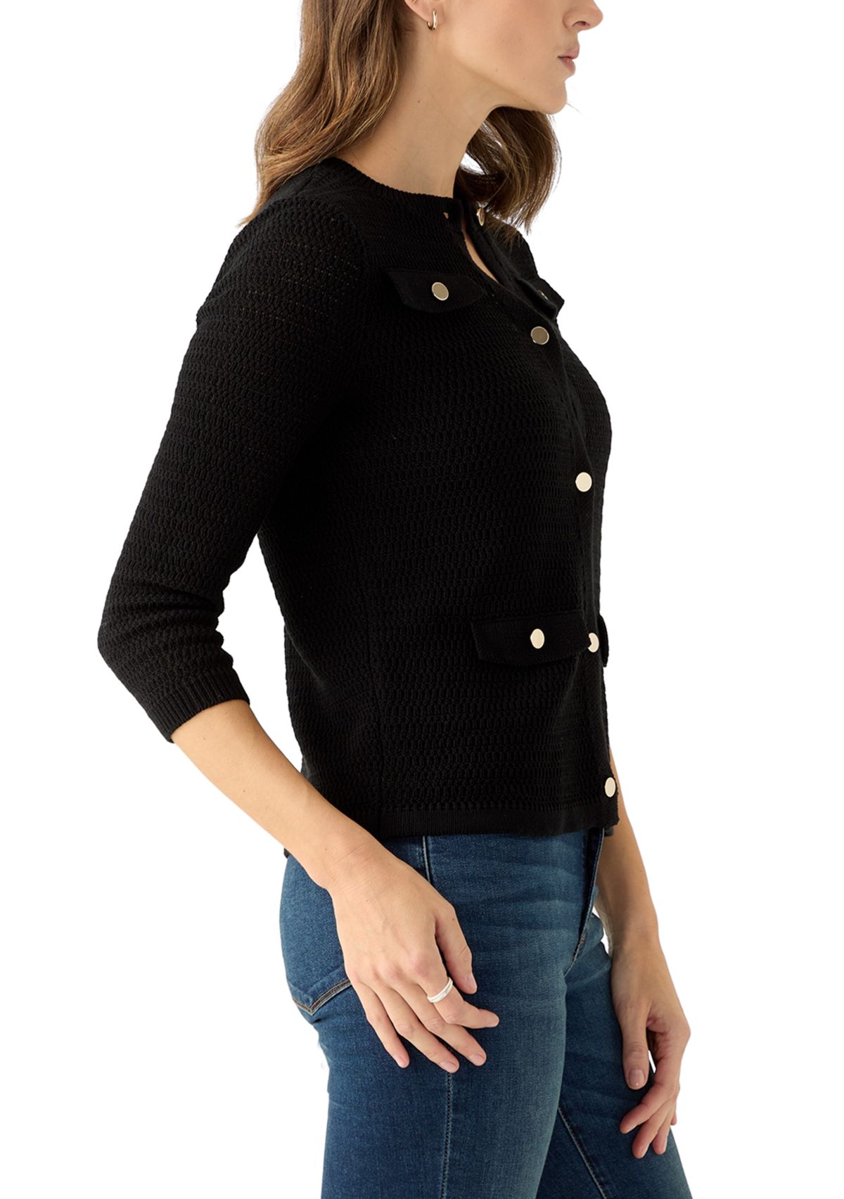 Womens 3/4 Sleeve Stitched Cardigan