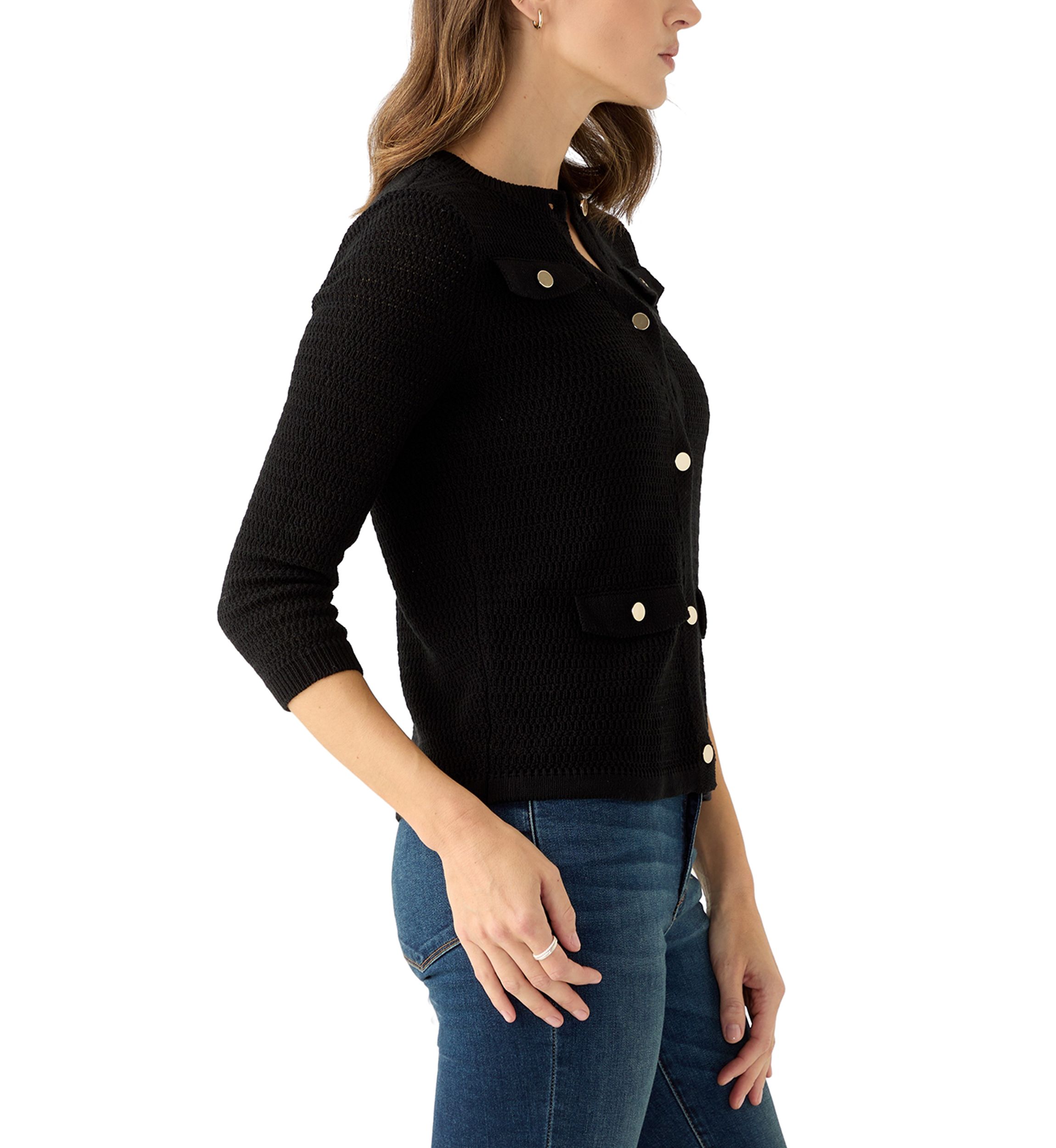 Womens 3/4 Sleeve Stitched Cardigan