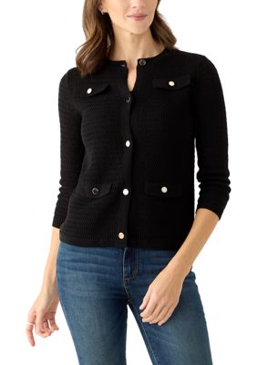 AK Anne Klein Women's Petite Stitched Cardigan, Black, PM