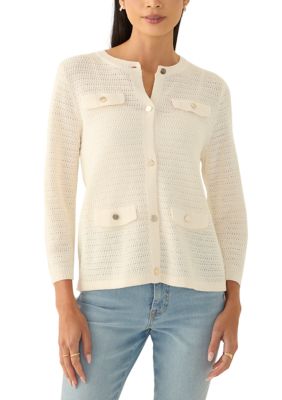 AK Anne Klein Women's Petite Stitched Cardigan, White, PS