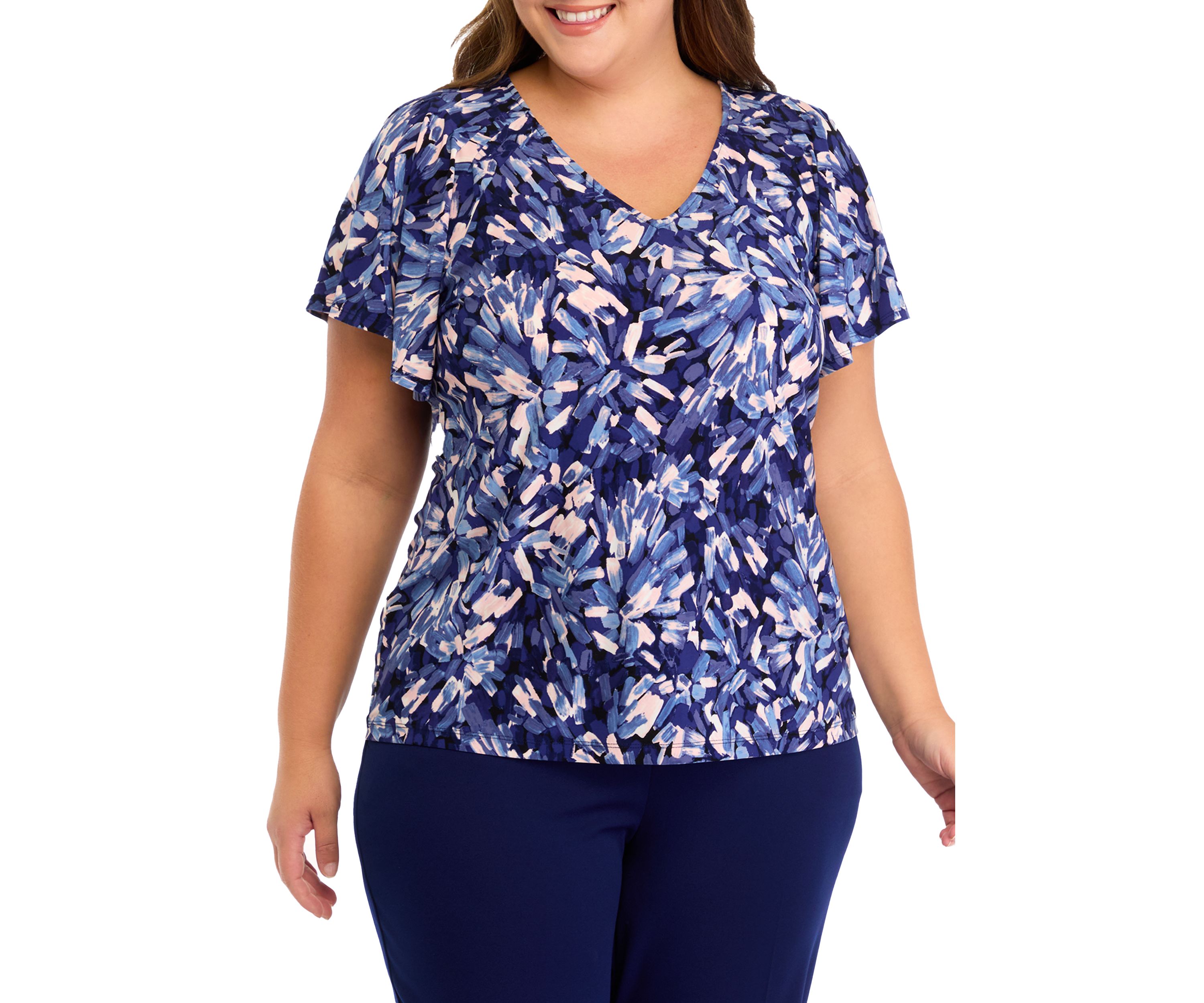 Plus Size Short Sleeve Pleated Top 