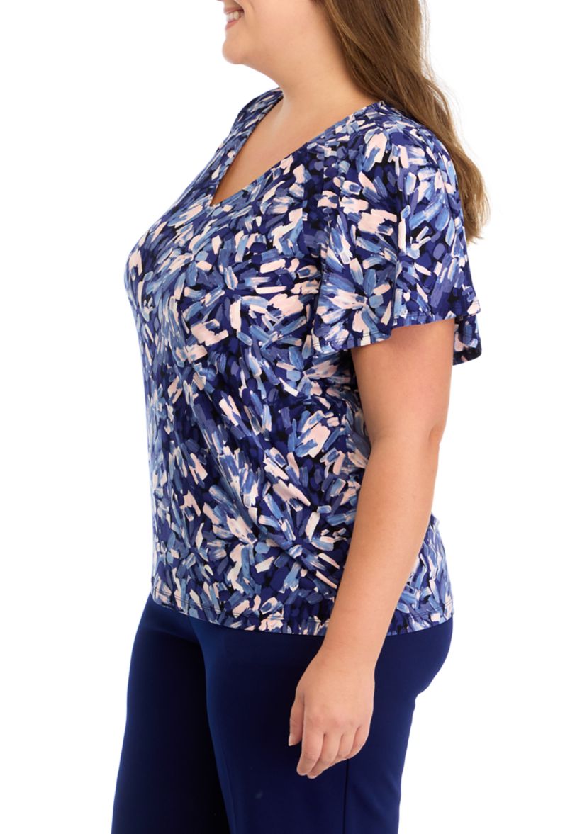 Plus Size Short Sleeve Pleated Top 