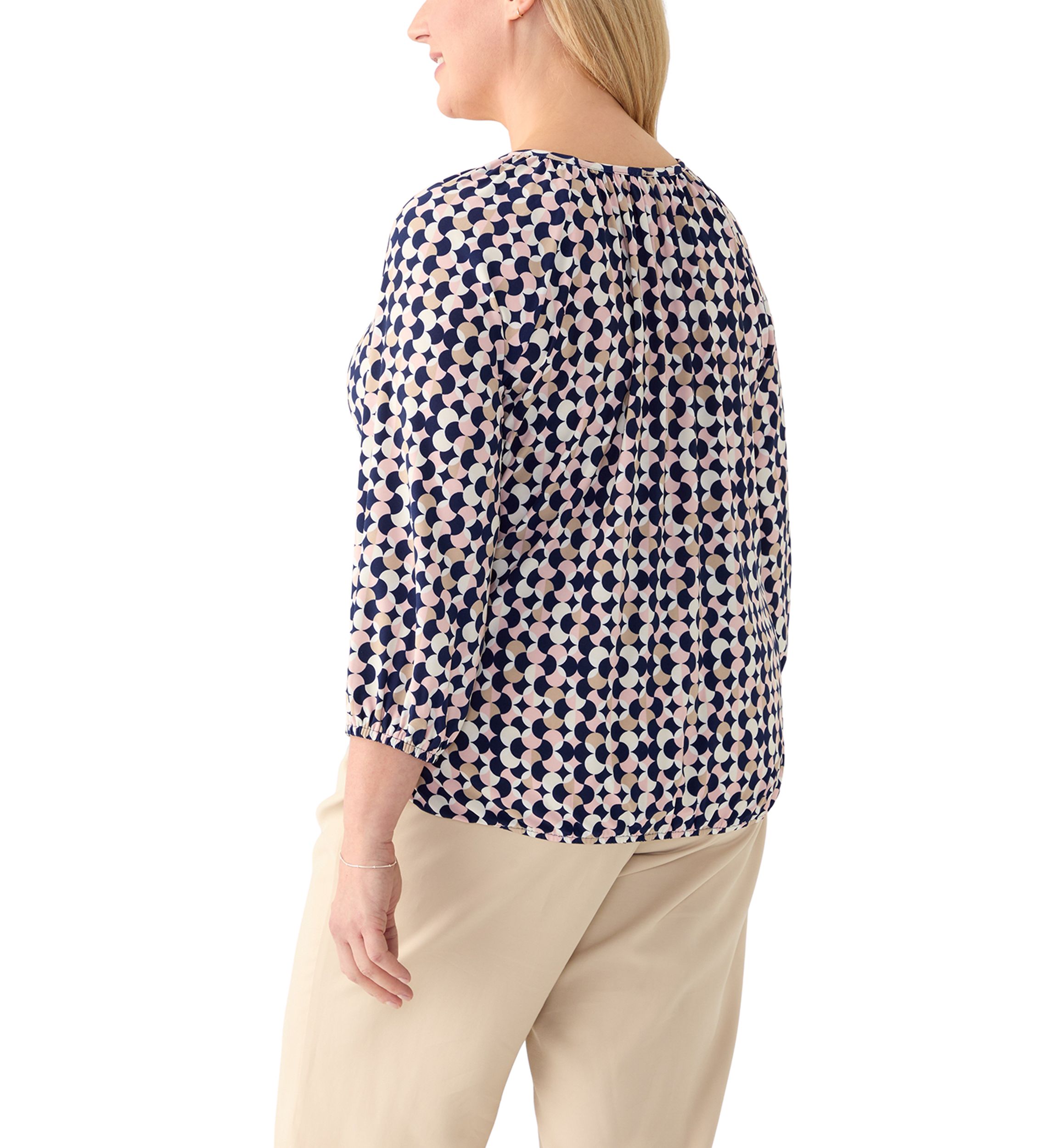 Plus Size 3/4 Sleeve Knit Shirred Peasant Top