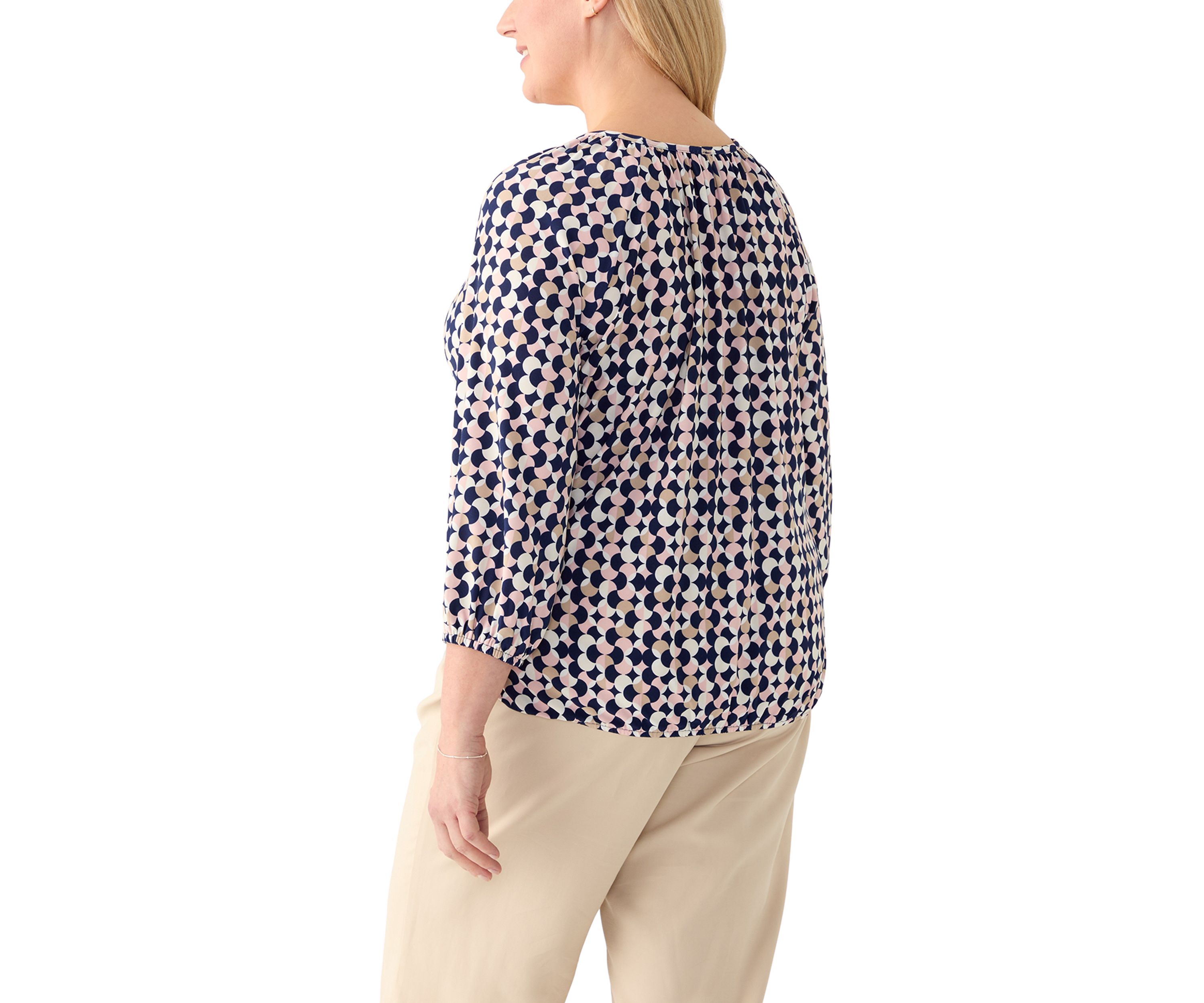 Plus Size 3/4 Sleeve Knit Shirred Peasant Top