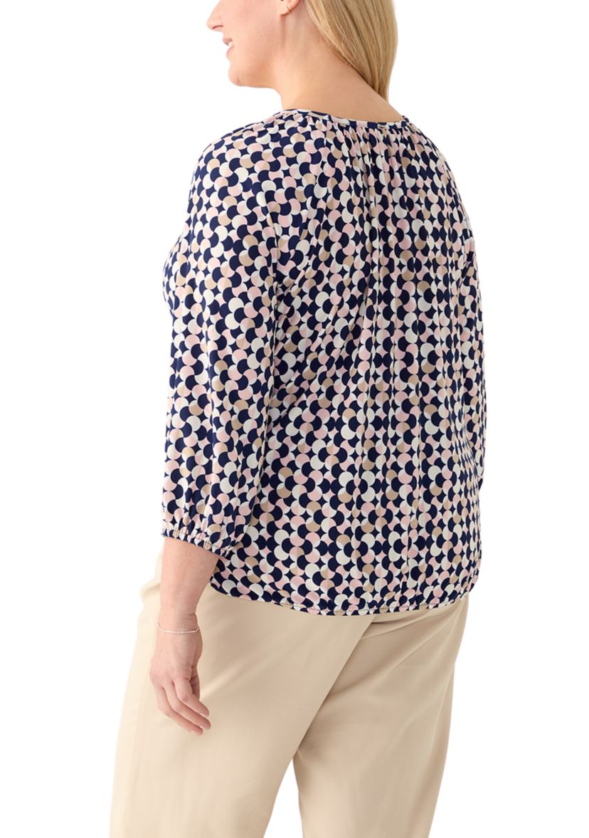 Plus Size 3/4 Sleeve Knit Shirred Peasant Top