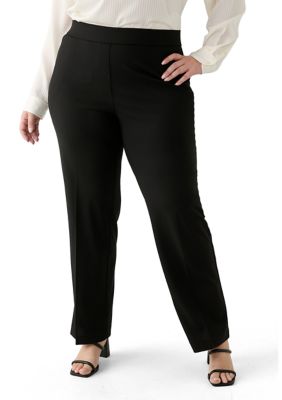 AK Anne Klein Women's Plus Size Cool Crepe Trouser Pants, Black, 1x