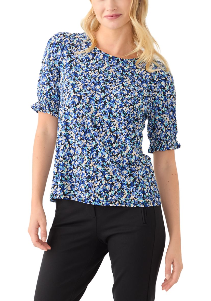 Petite Elbow Sleeve Smocked Cuff Blouse