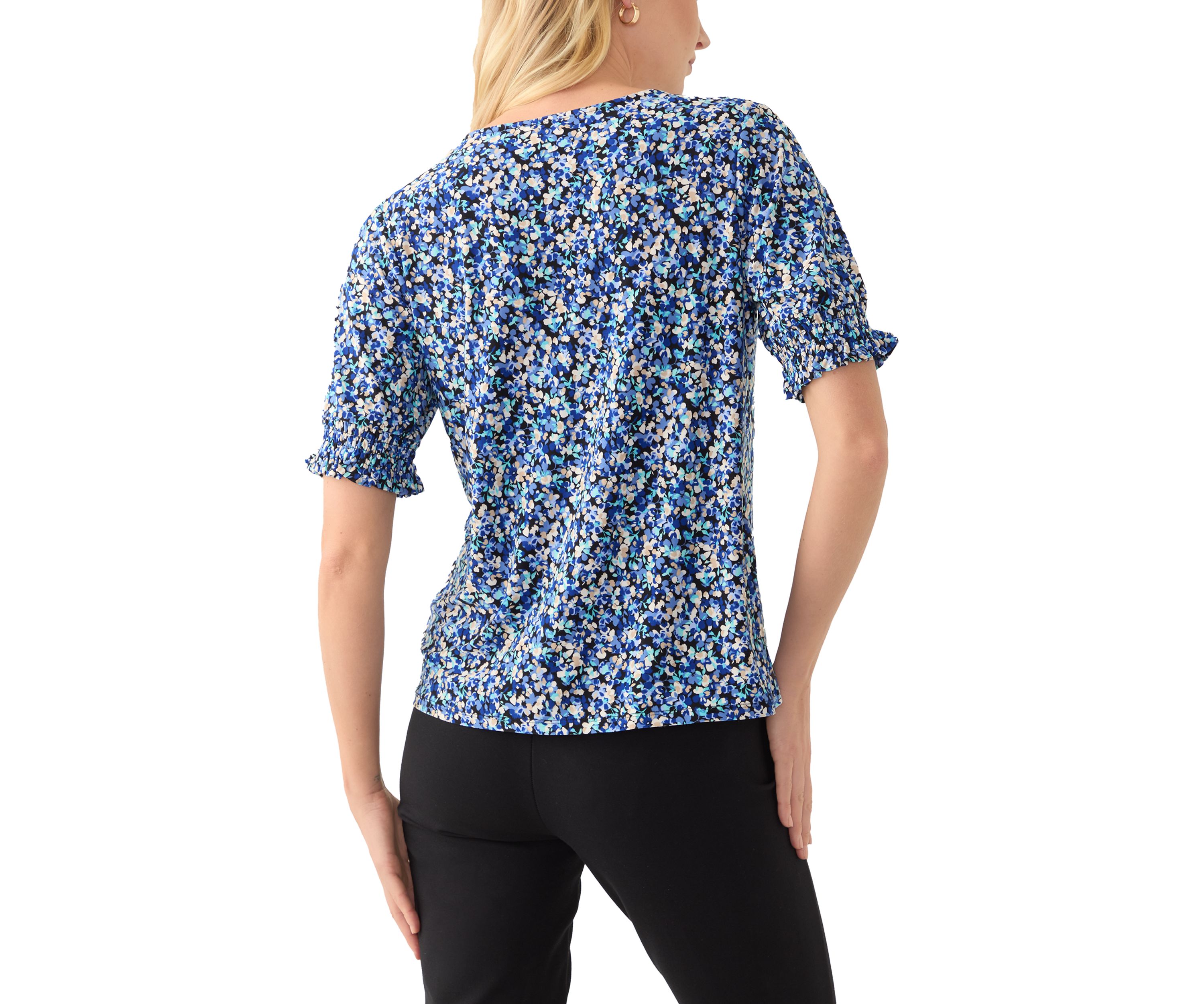 Petite Elbow Sleeve Smocked Cuff Blouse