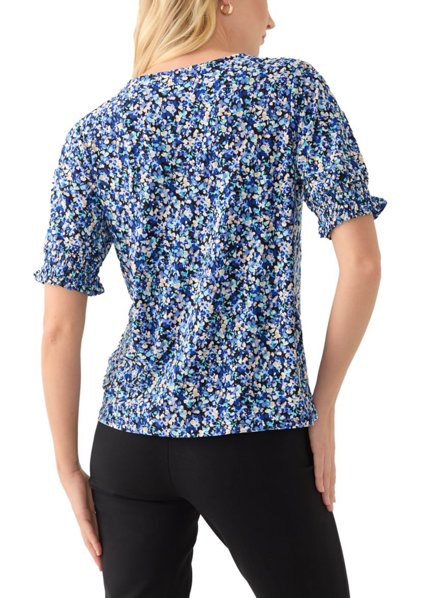 Petite Elbow Sleeve Smocked Cuff Blouse