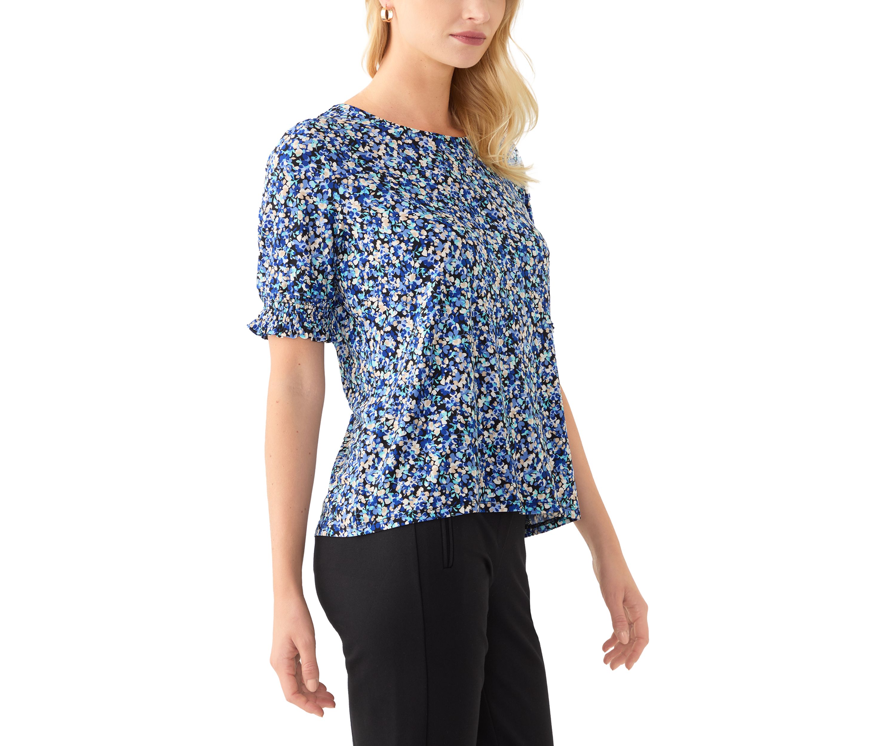 Petite Elbow Sleeve Smocked Cuff Blouse