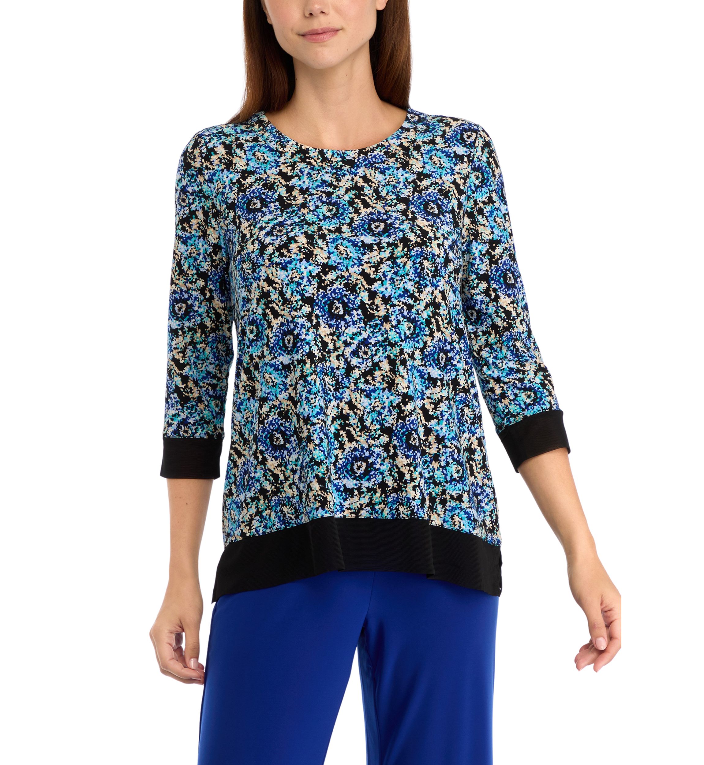 Petite 3/4 Sleeve Tunic Top with Combo Blocking