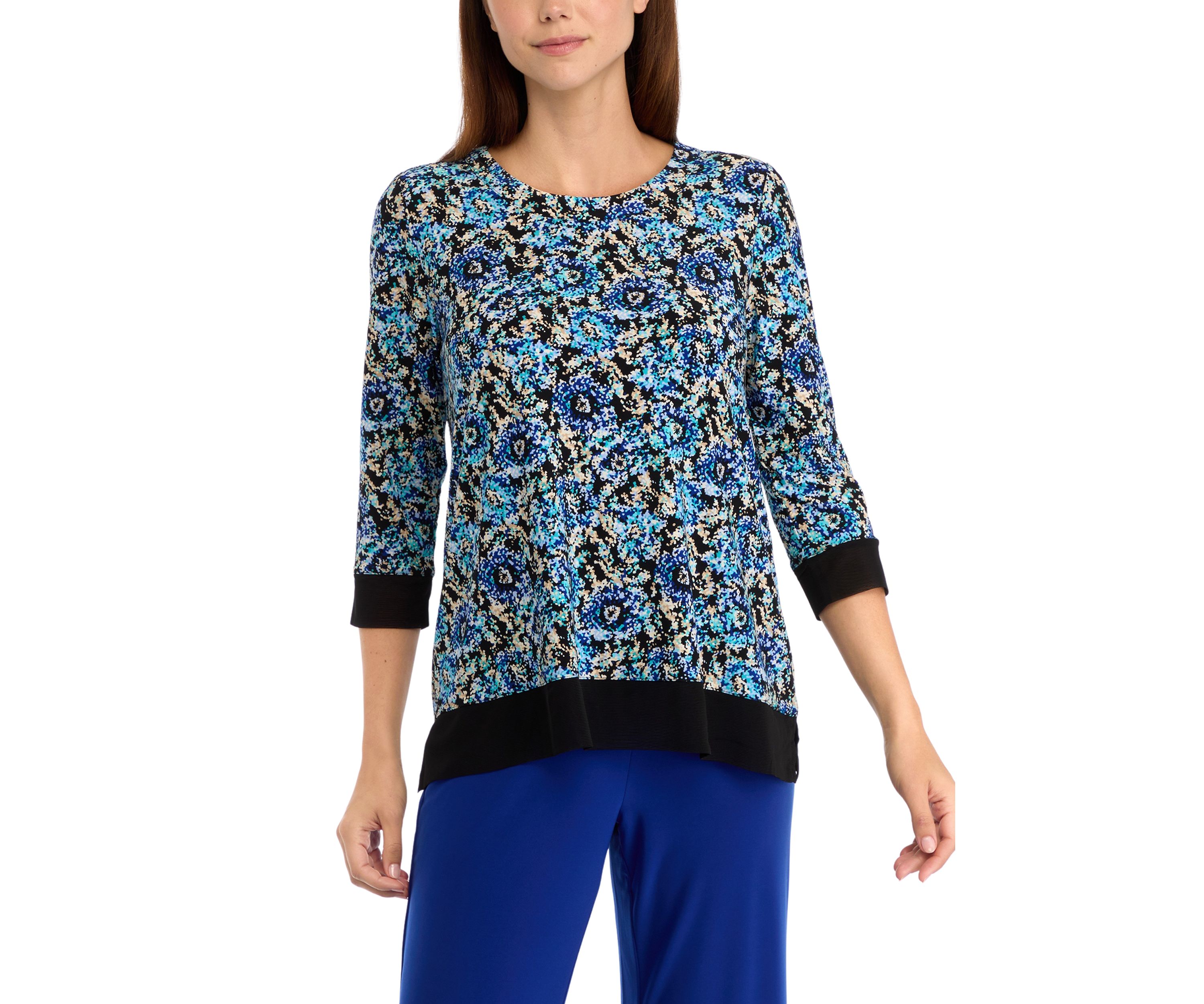 Petite 3/4 Sleeve Tunic Top with Combo Blocking