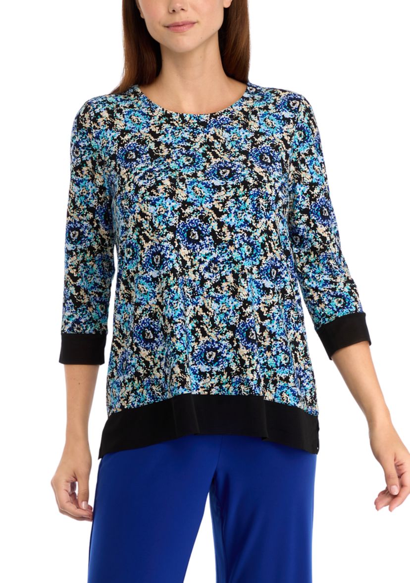Petite 3/4 Sleeve Tunic Top with Combo Blocking