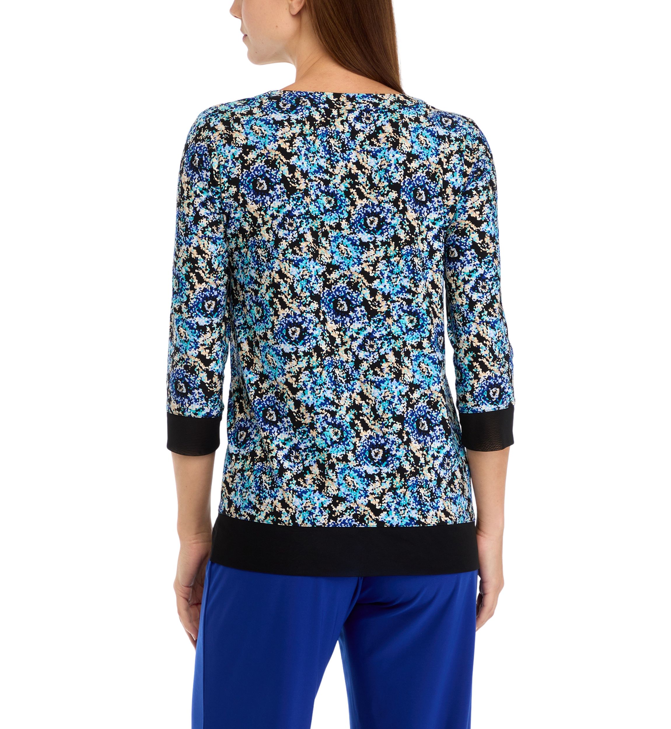 Petite 3/4 Sleeve Tunic Top with Combo Blocking