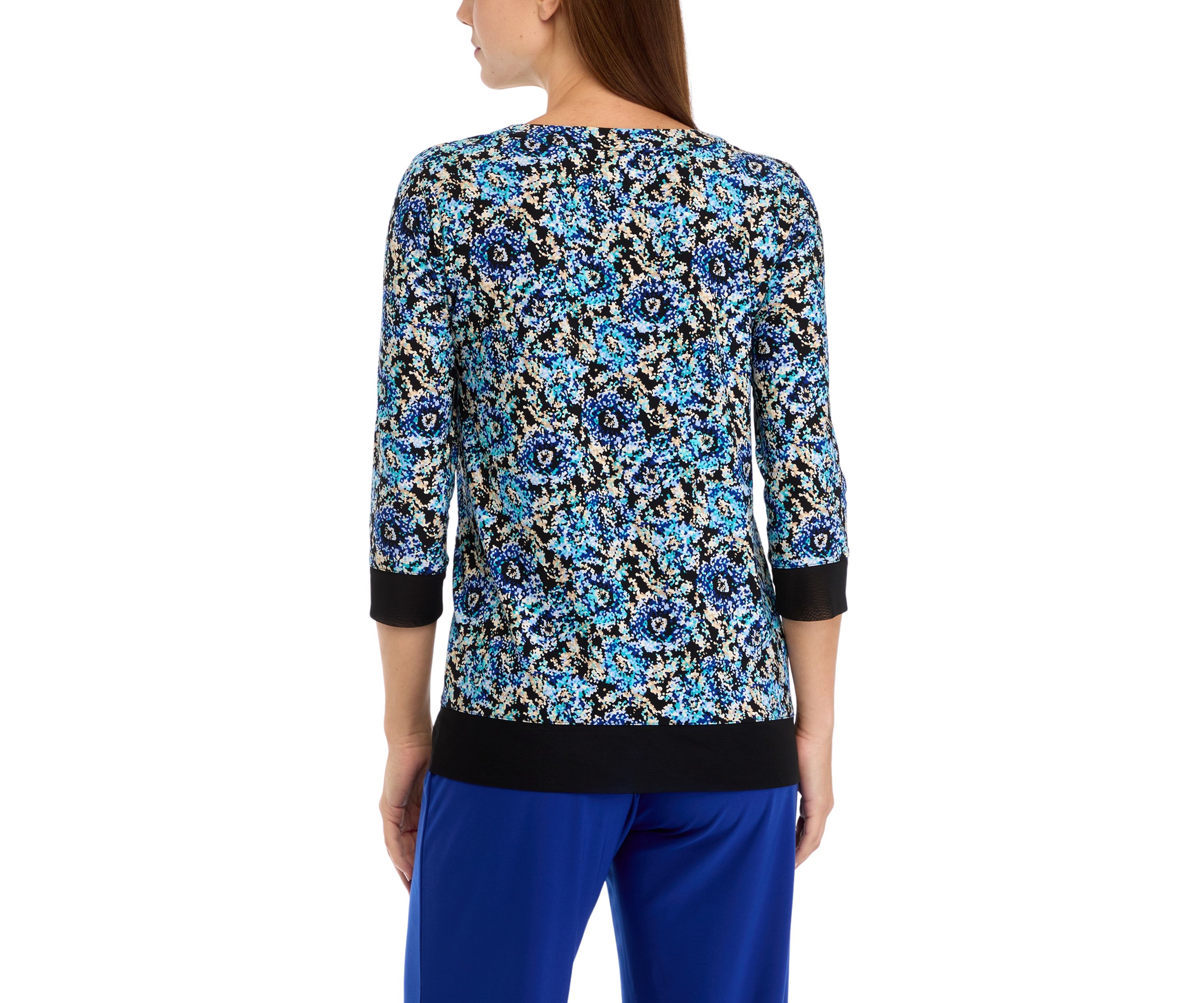 Petite 3/4 Sleeve Tunic Top with Combo Blocking