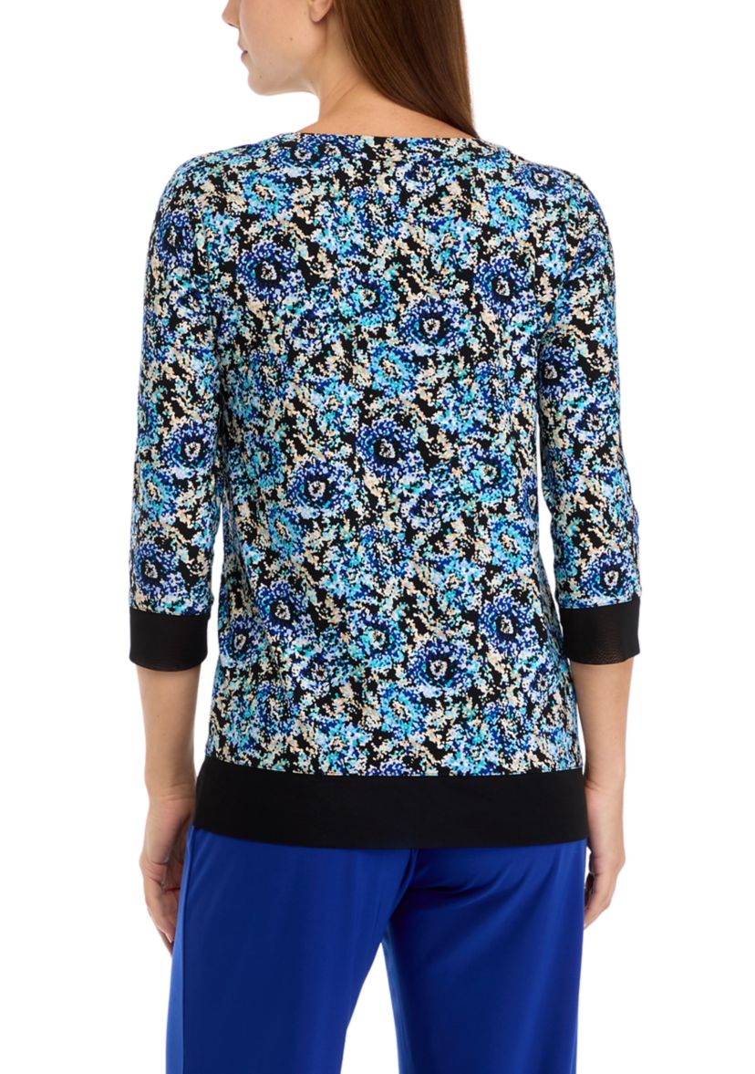 Petite 3/4 Sleeve Tunic Top with Combo Blocking