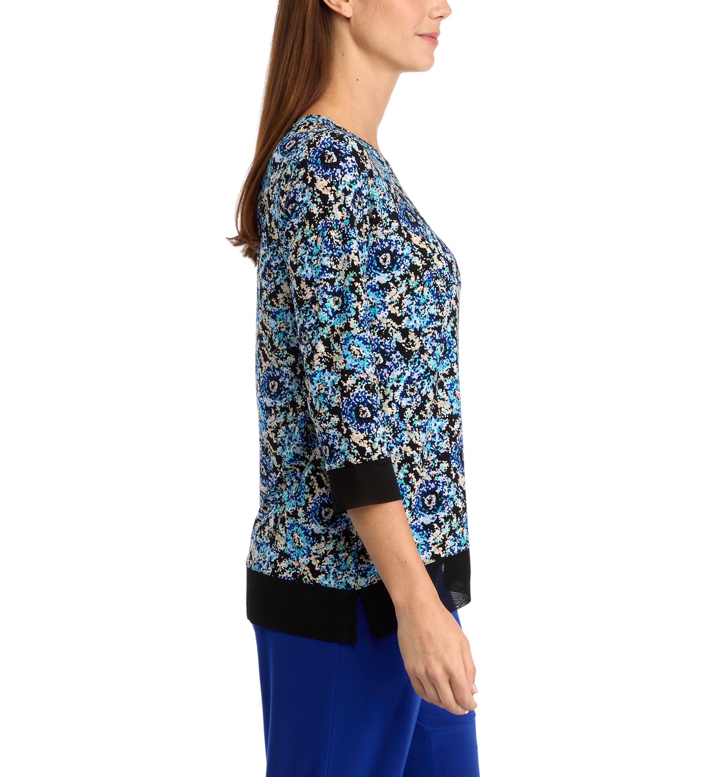 Petite 3/4 Sleeve Tunic Top with Combo Blocking