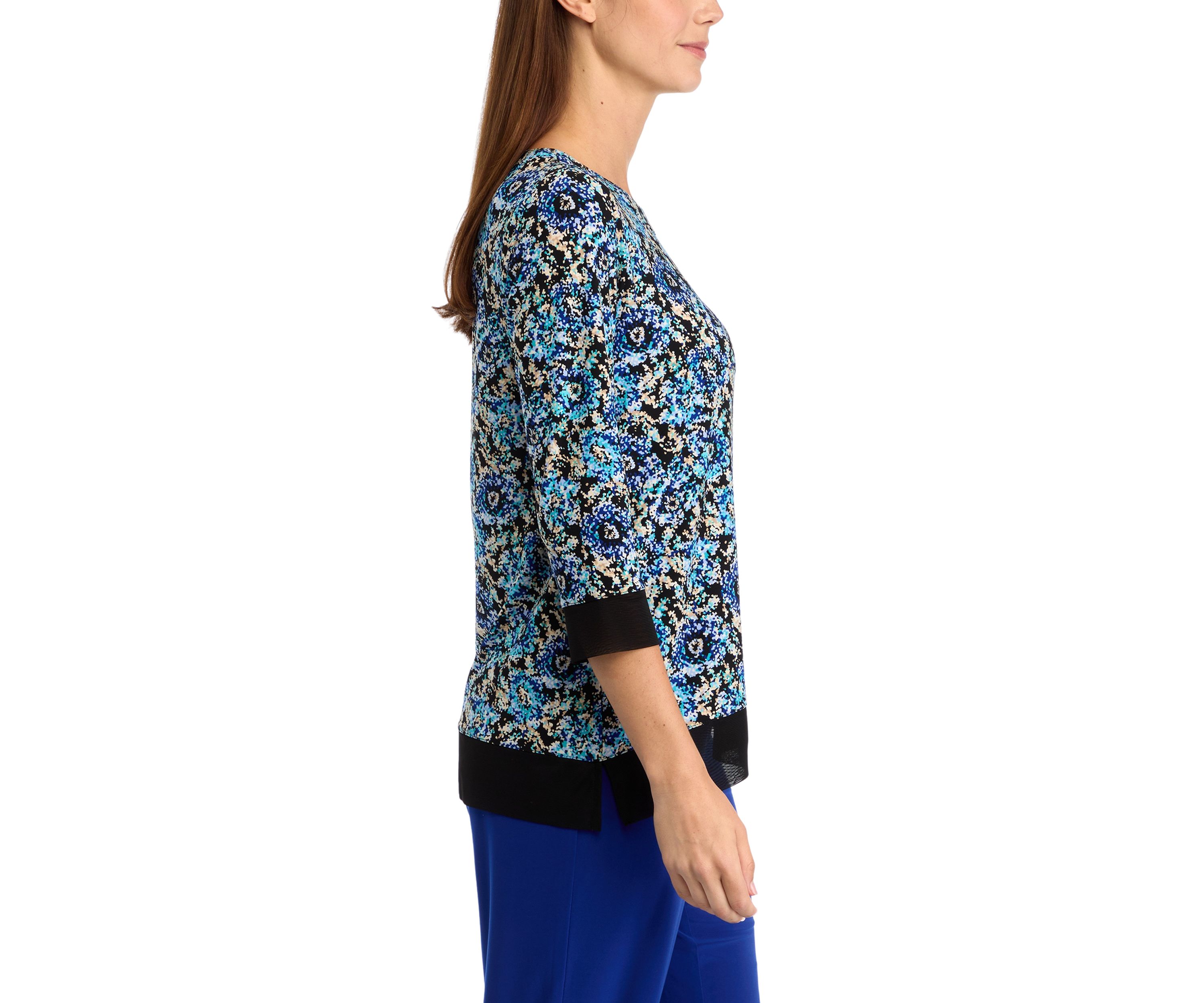Petite 3/4 Sleeve Tunic Top with Combo Blocking