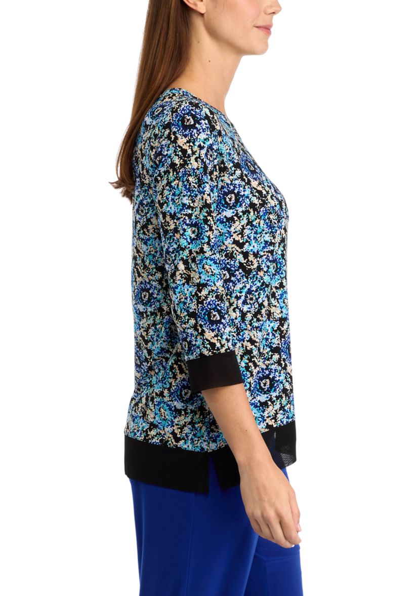 Petite 3/4 Sleeve Tunic Top with Combo Blocking