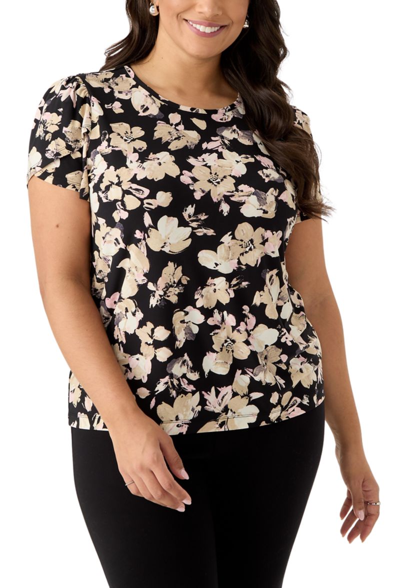 Womens Tulip Sleeves Floral Top 