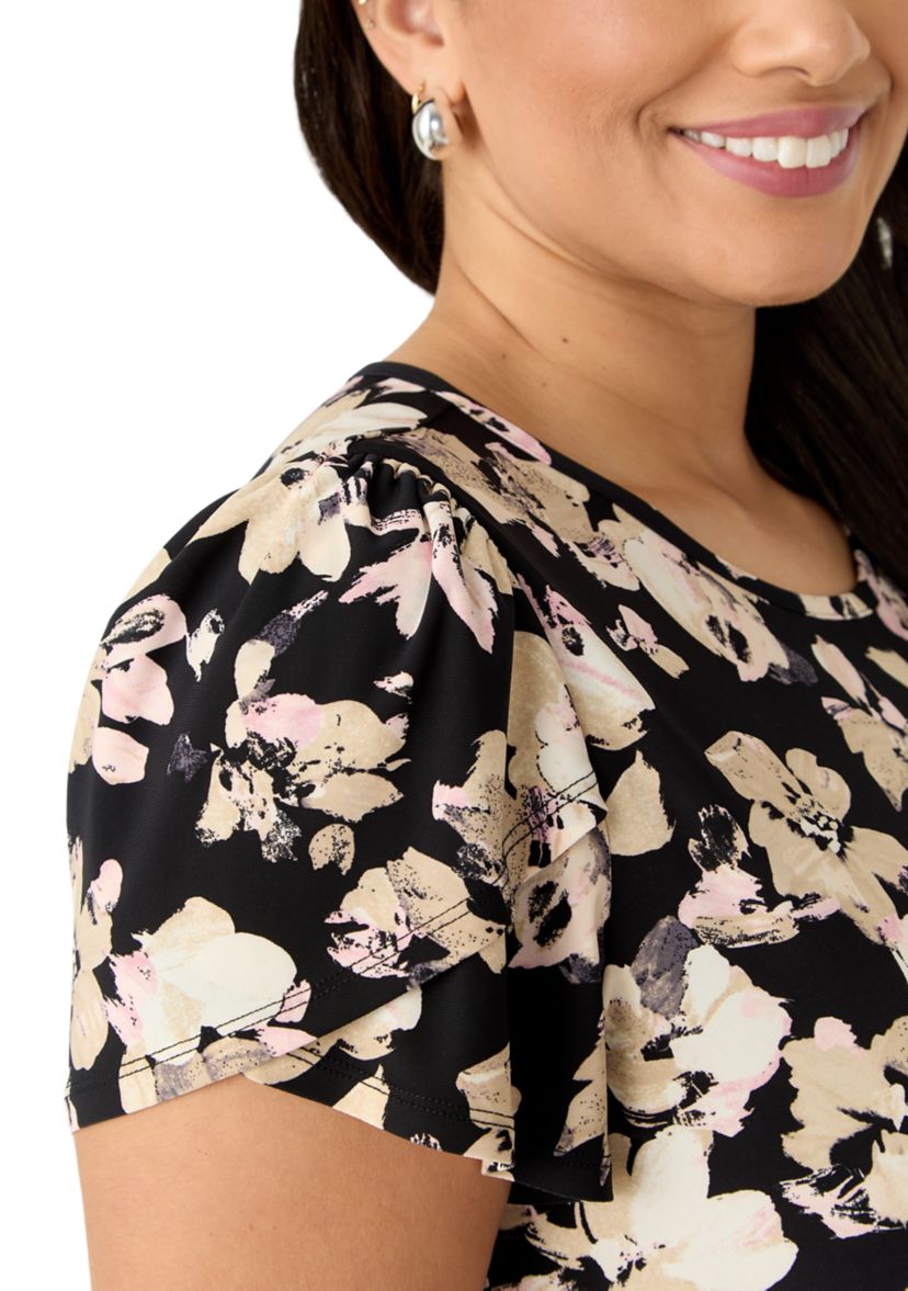 Womens Tulip Sleeves Floral Top 