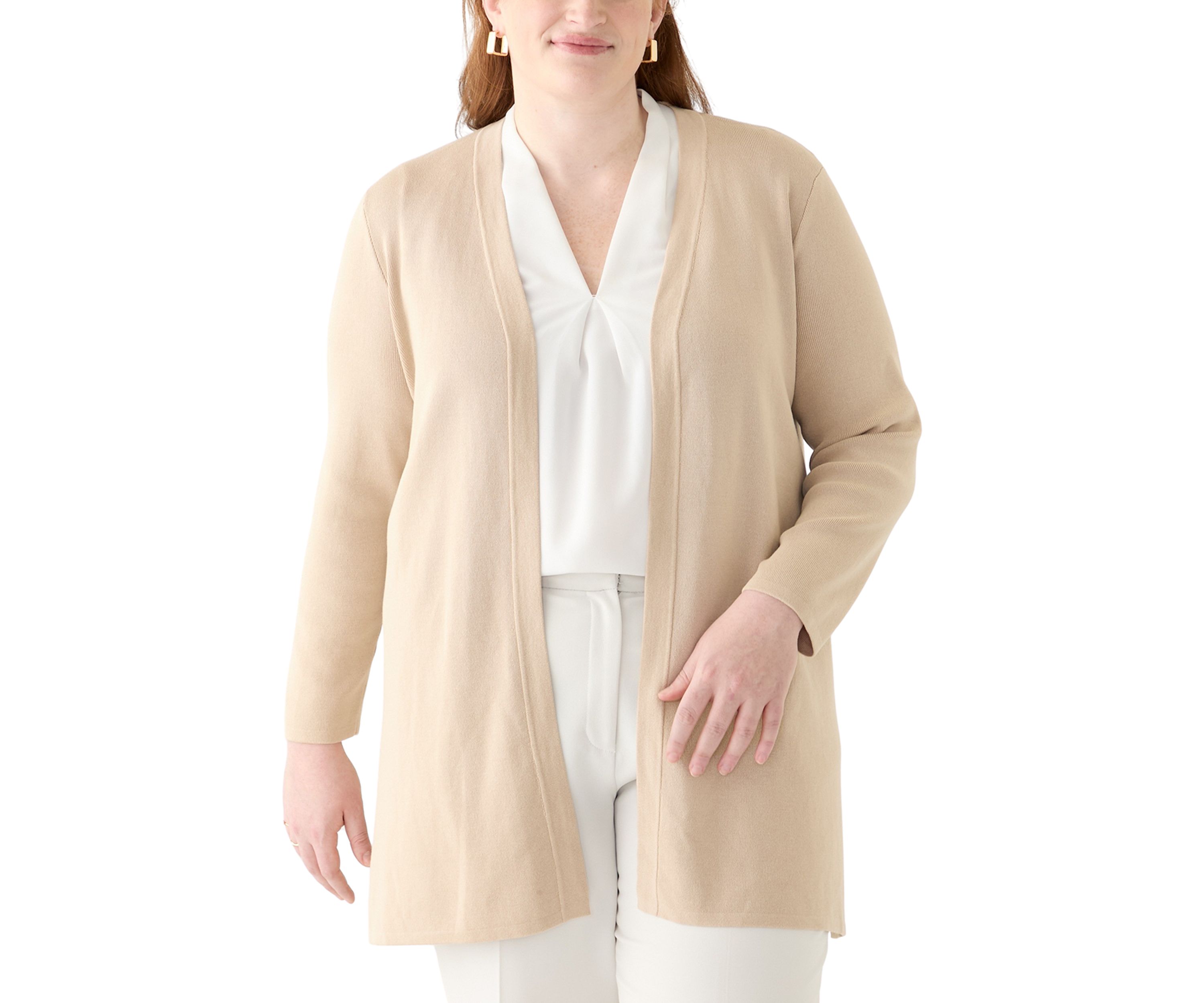 Plus Size Side Slit Open Front Cardigan 