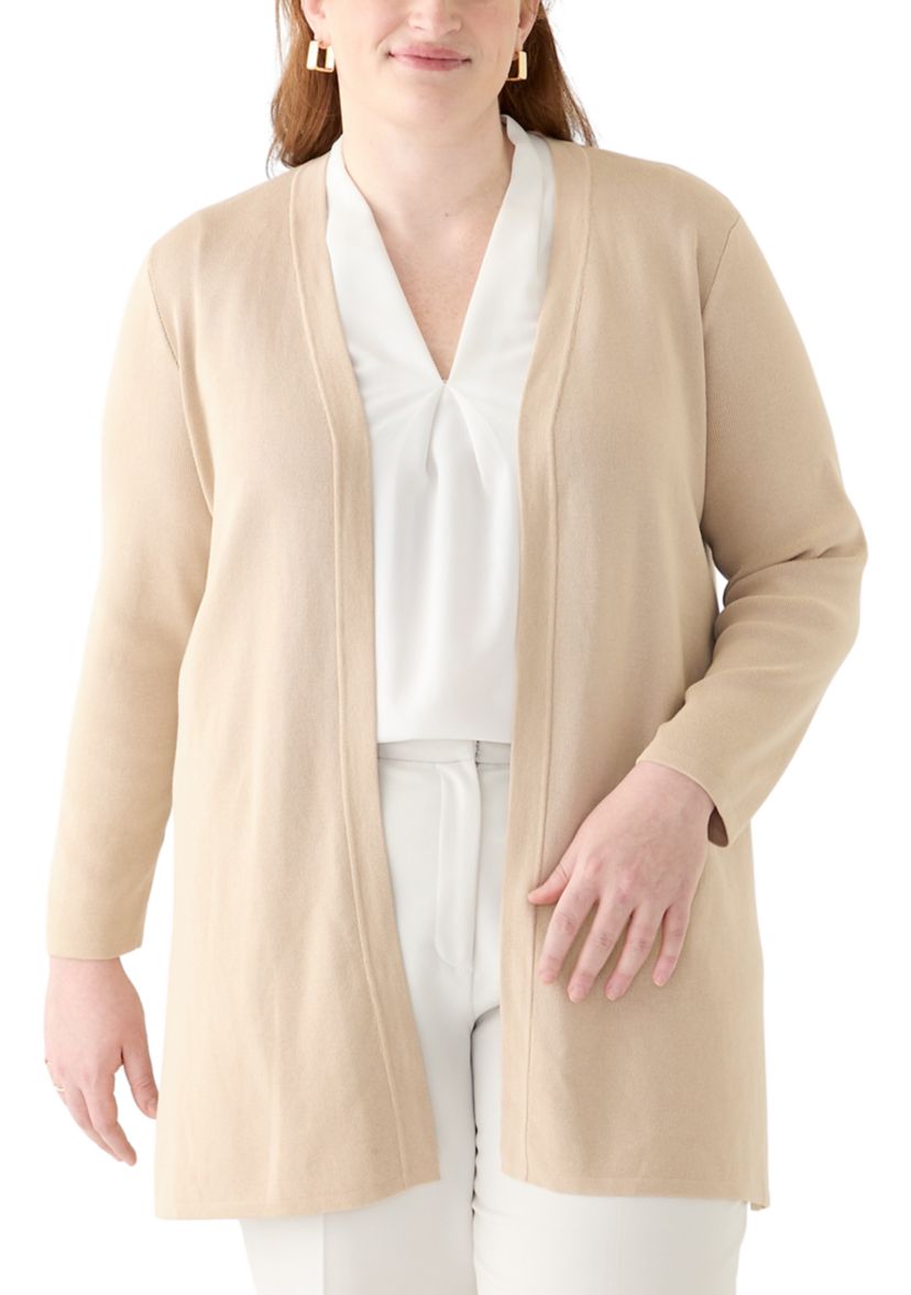 Plus Size Side Slit Open Front Cardigan 