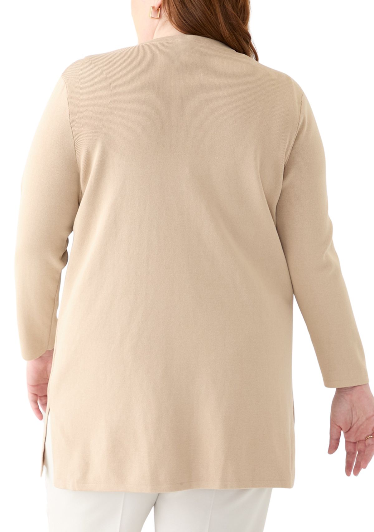 Plus Size Side Slit Open Front Cardigan 