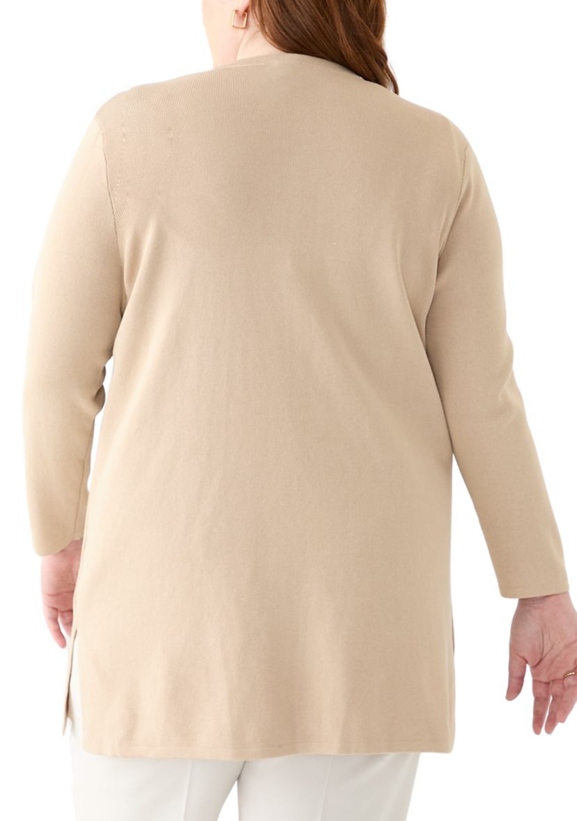 Plus Size Side Slit Open Front Cardigan 