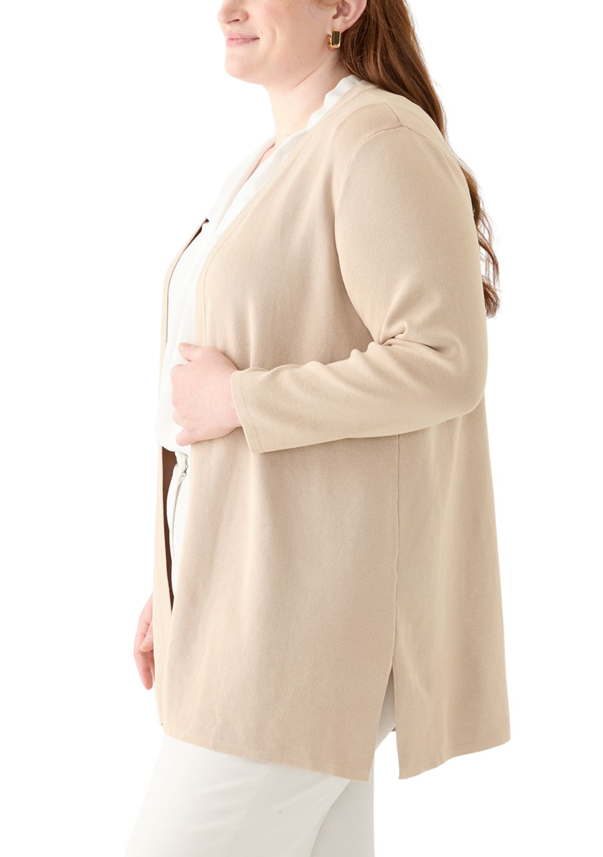 Plus Size Side Slit Open Front Cardigan 