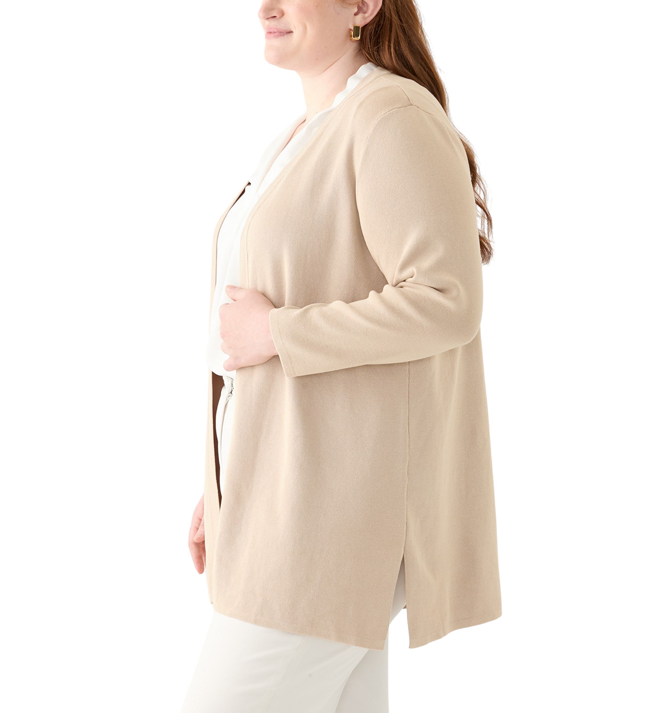 Plus Size Side Slit Open Front Cardigan 