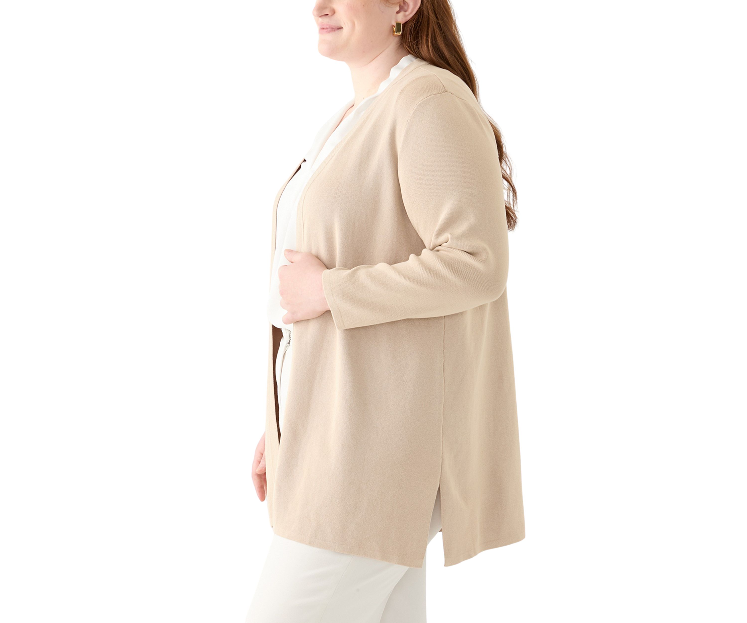 Plus Size Side Slit Open Front Cardigan 