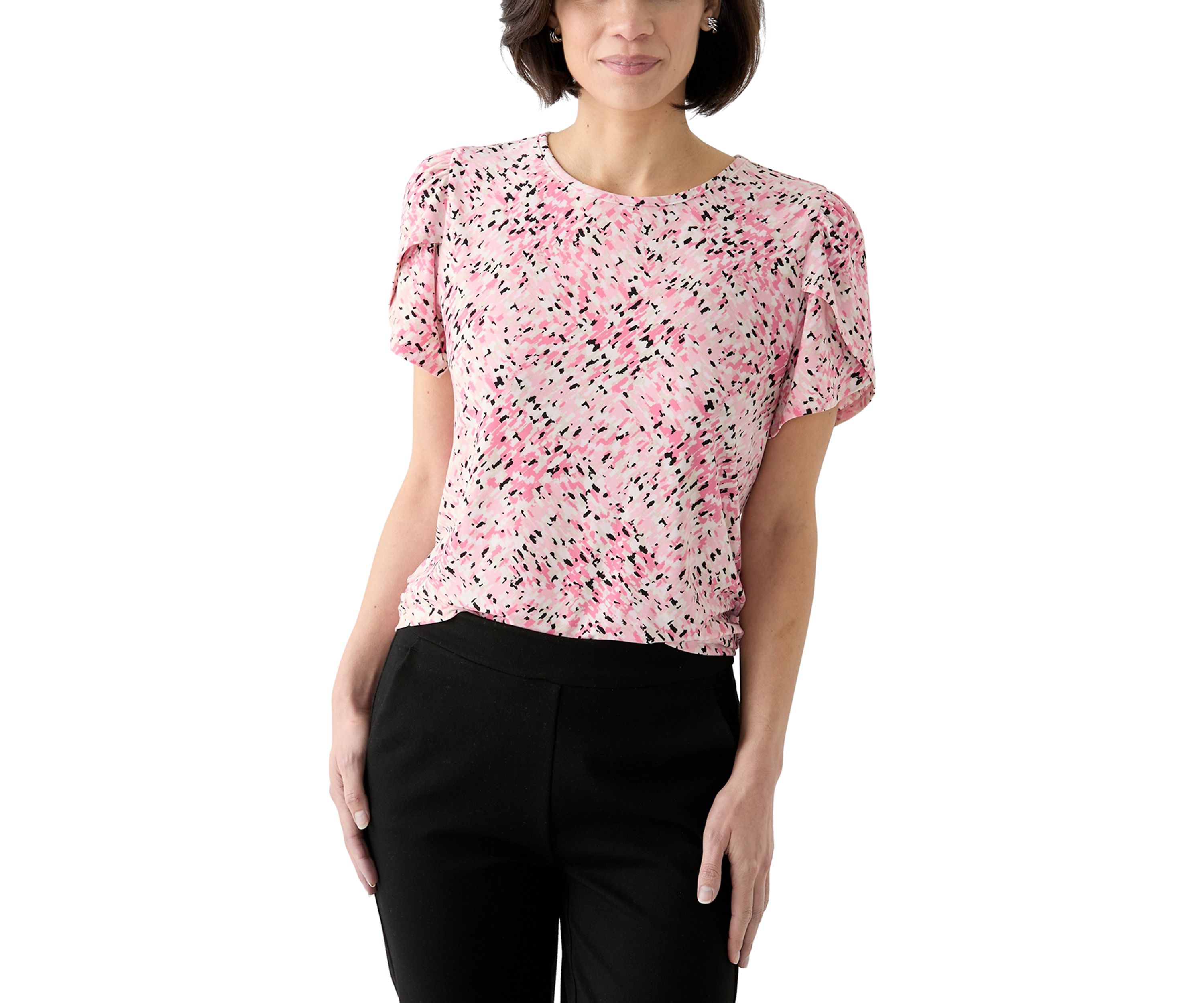 Petite Tulip Sleeve Floral Top 