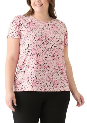 AK Anne Klein Women's Plus Size Tulip Sleeve Printed Top